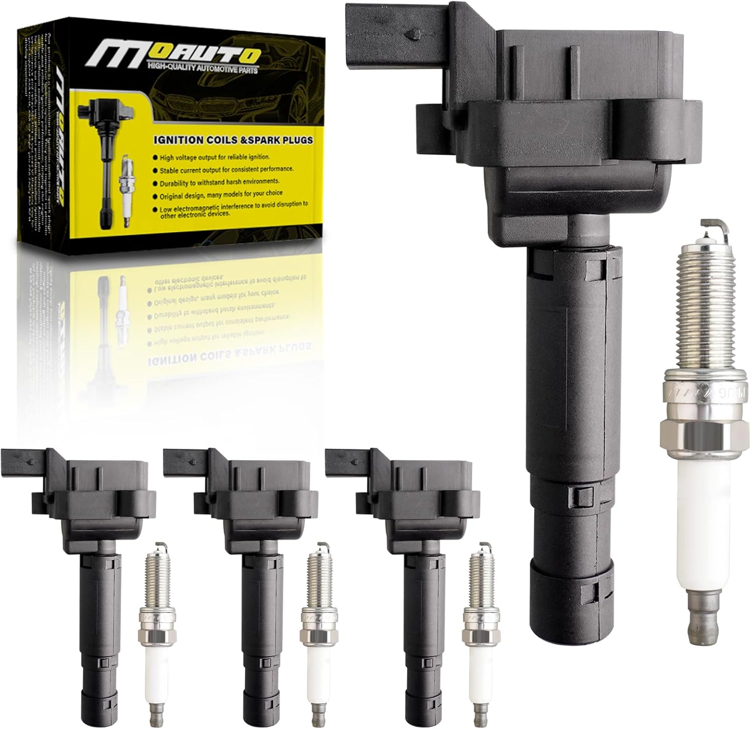 Set of 4 Ignition Coils Pack UF658 A0001502580 & 4 PCS Iridium Spark Plugs Compatible with Mercedes Benz 2014 2015 C250 2012-2015 SLK250 1.8L L4