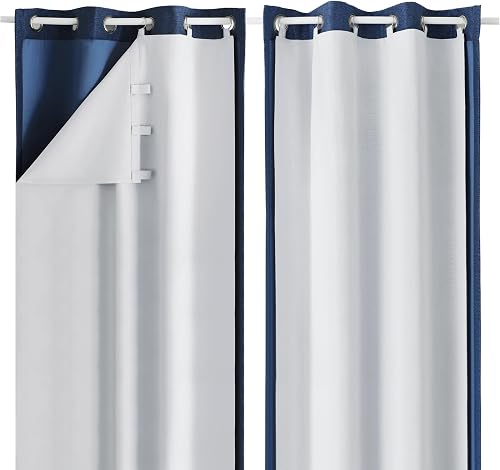 OWENIE 100% Blackout Curtain Liner 2-Pack 40W x 92L Thermal Insulated Light Blocking Liner with Rings, Greyish White
