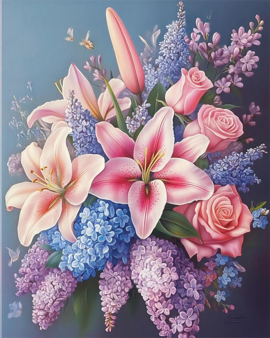 AMBATTERY DIY Bead Cross Stitch Kits Fantasy Pink Bouquet Cross Stitch Needlepoint Handcraft Tapestry Kit Beaded Stitching Pattern 3D Embroidery Set 60x80cm