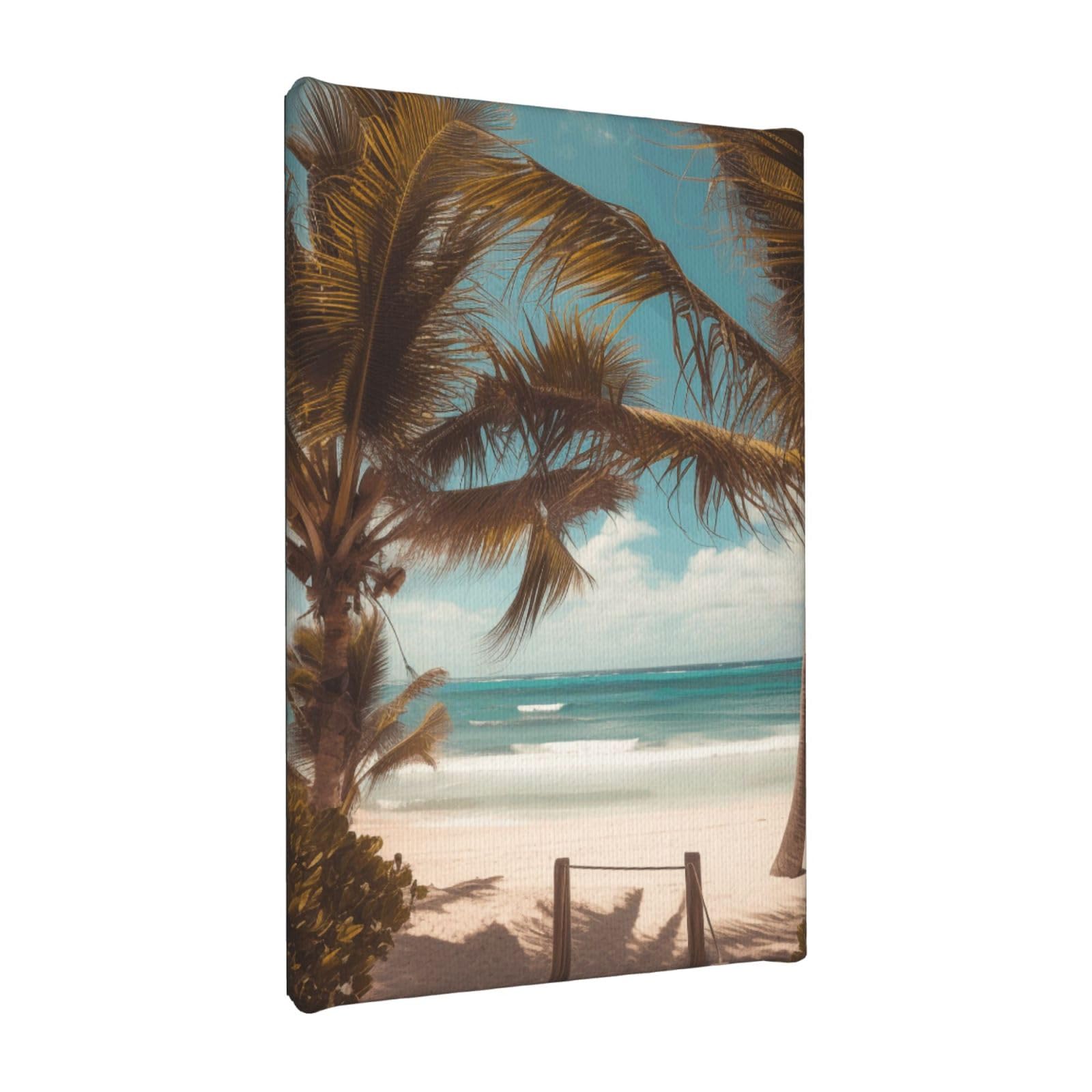YKLJG Beach Palm Trees Printed Wall Art Canvas Painting 20x30 CM Wooden Framed Picture Painting Artwork Prints for Bedroom Kitchen Home Office Decor