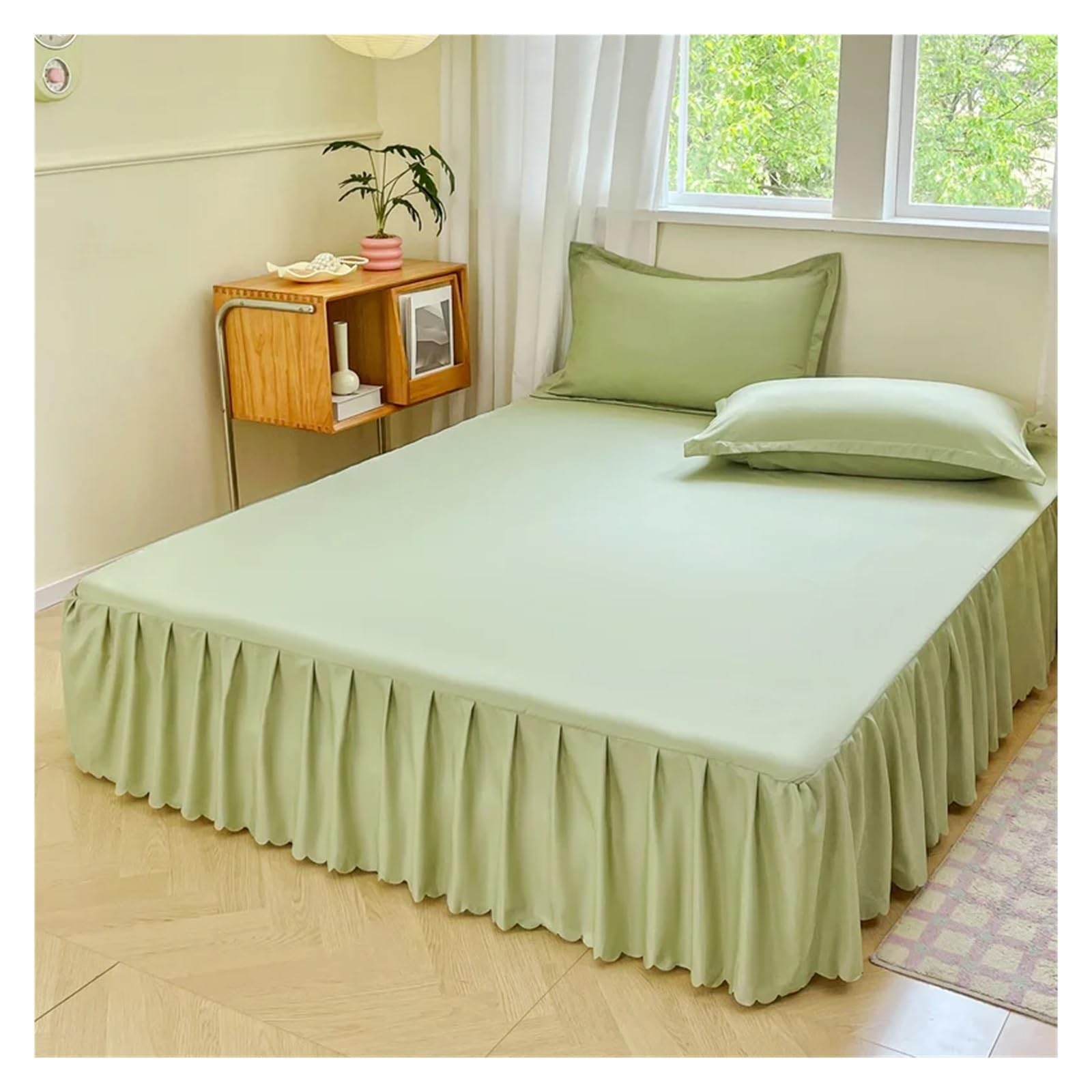 Bed Skirt Solid Color Bed Skirt Four Corners With Elastic Band Bedspread Twin/Full/Queen/King Size Style Mattress Protector(Color-4,Twin 99x190cm)