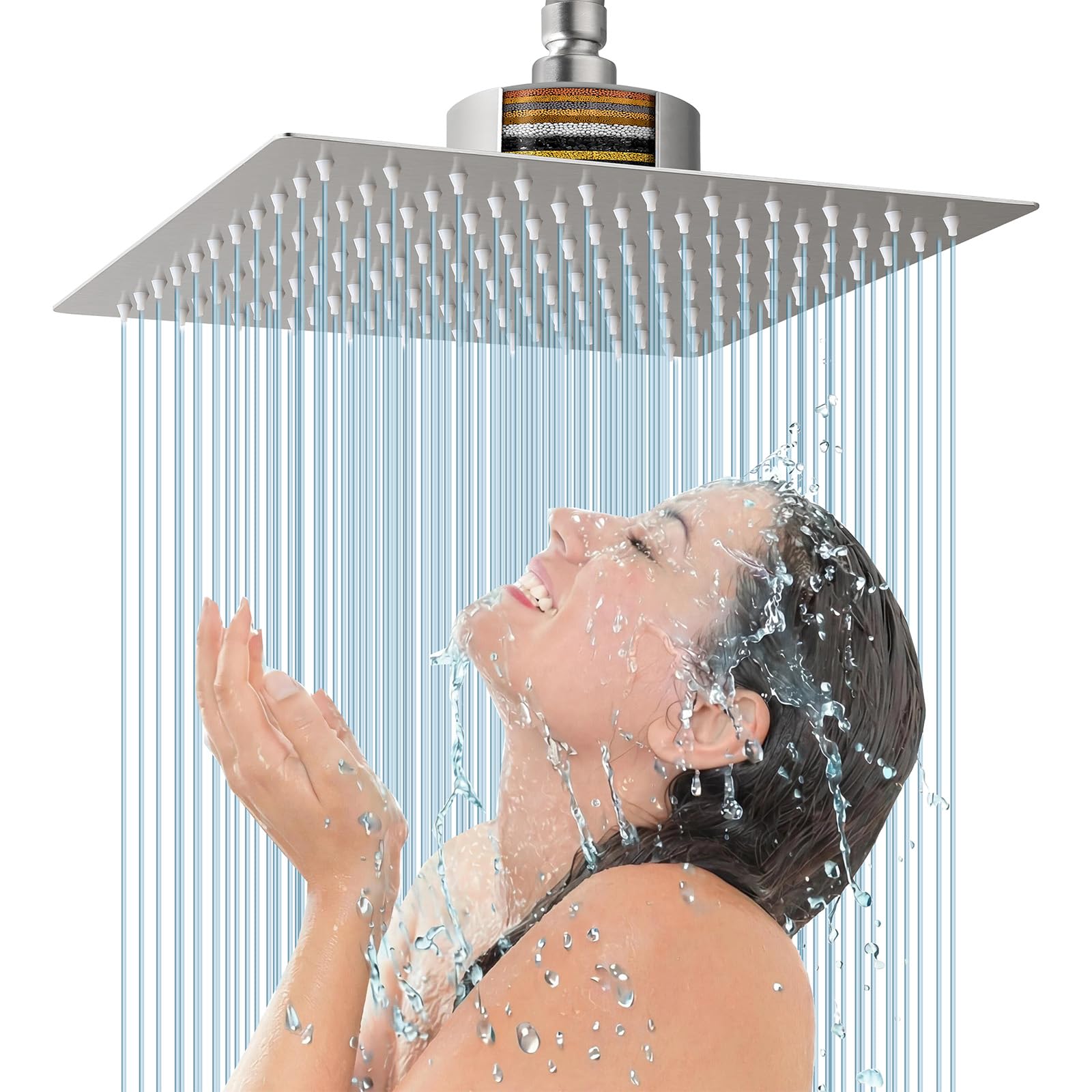 Pommeau de douche filtrant Voolan carré 30,5 cm en acier inoxydable anticalcaire nickel brossé