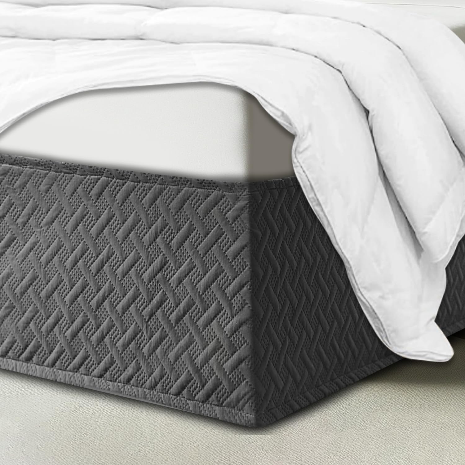 Box Spring Cover Queen Size with 16-Inch Drop-Easy Fit Wrap-Around Cover for Bed,Sleek Alternative to Bed Skirt,Mattress Protector Encasement(Charcoal, Queen)