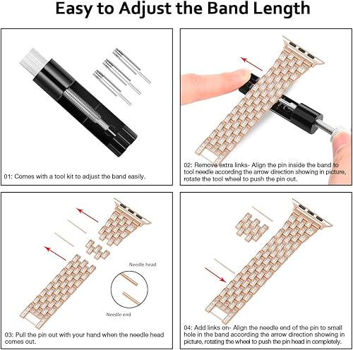 Miniatura 8 de Beuxece Bling Band - Compatible con Apple Watch con funda 1.491.571.651.73pulgadas iWatch Series 54321, joyería de metal con diamantes de imitación,