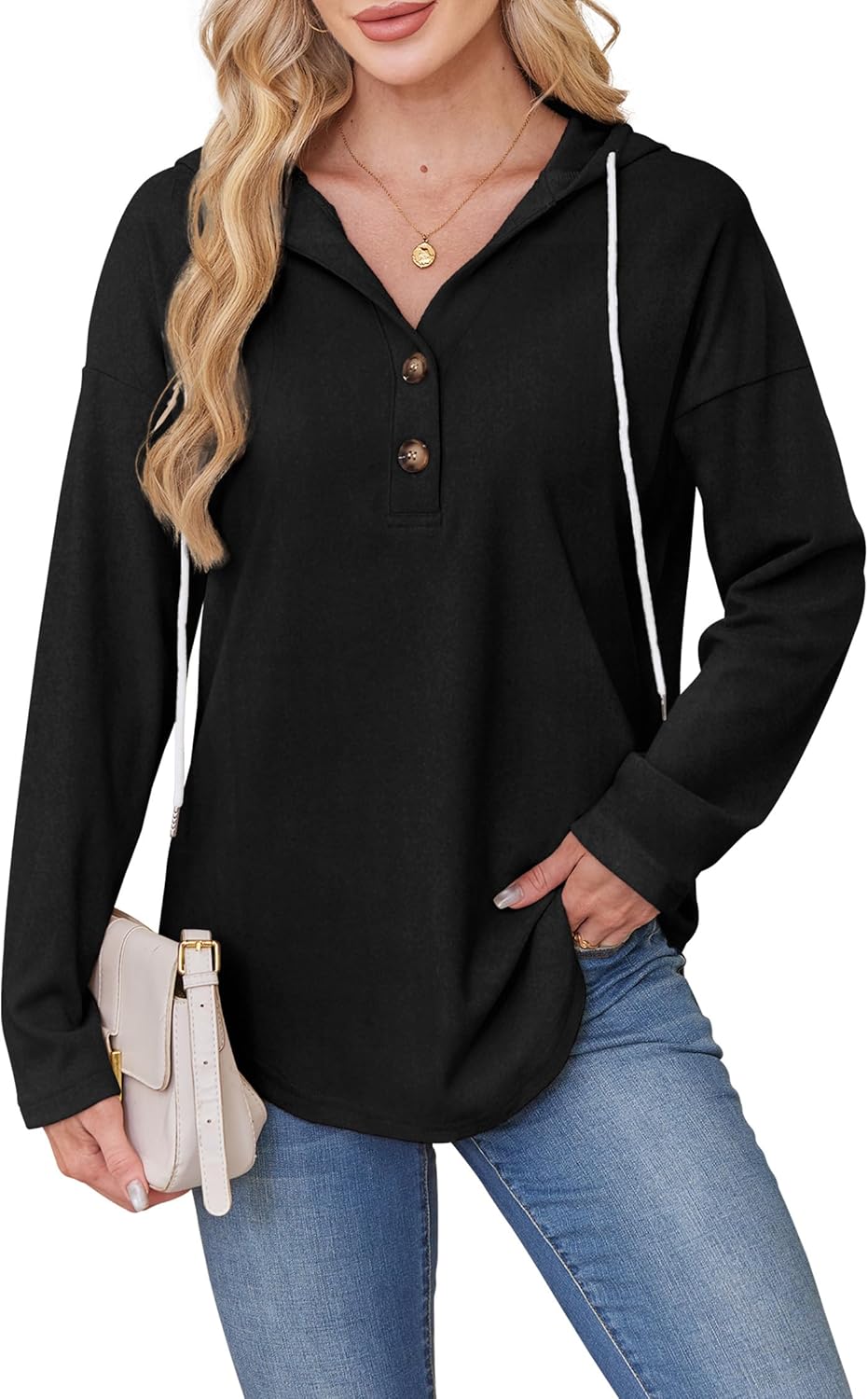 RUMIA Womens Tops V Neck Button Sweatshirt for Women Pullover Long SLeeve Shirts Fall Outfits 2025 Loose Fit S-3XL - Image 3