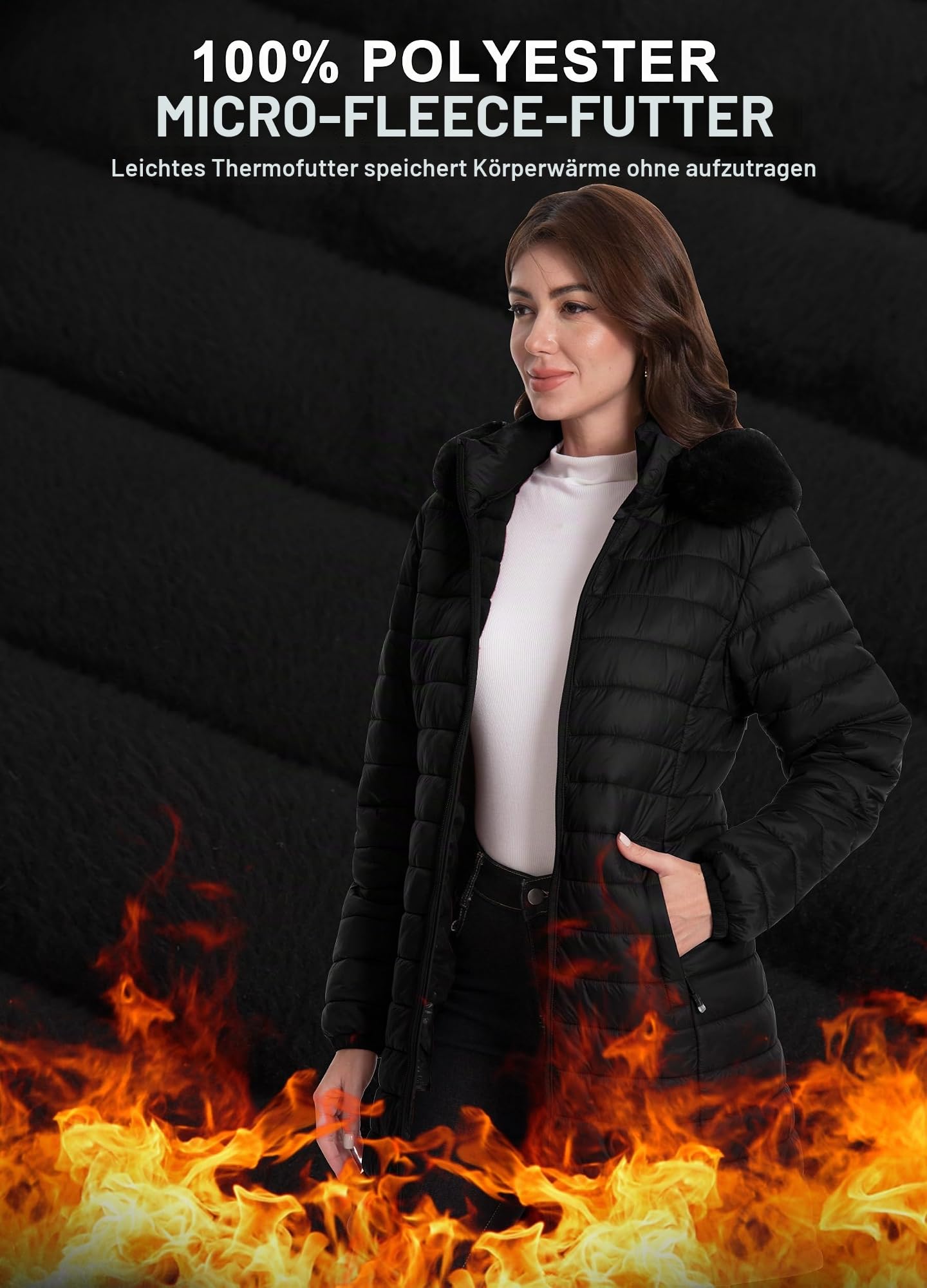 ATLASLAVA Damen Winterjacke Lang Wintermantel Steppjacke Übergangsjacke Daunenjacke Wasserdicht Warm Leichte Kapuze Frauen Winter Mantel Outdoor S-2XL
