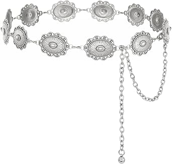 XZQTIVE Women Boho Chain Belts For Dresses Jeans Western Cowgirl Waist Links Belt Adjustable Metal Concho Belt