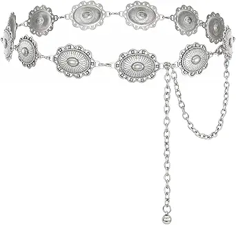 XZQTIVE Women Boho Chain Belts For Dresses Jeans Western Cowgirl Waist Links Belt Adjustable Metal Concho Belt