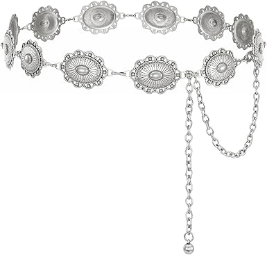XZQTIVE Women Boho Chain Belts For Dresses Jeans Western Cowgirl Waist Links Belt Adjustable Metal Concho Belt