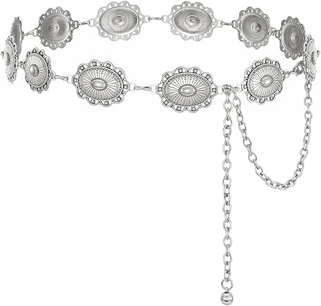 XZQTIVE Women Boho Chain Belts For Dresses Jeans Western Cowgirl Waist Links Belt Adjustable Metal Concho Belt