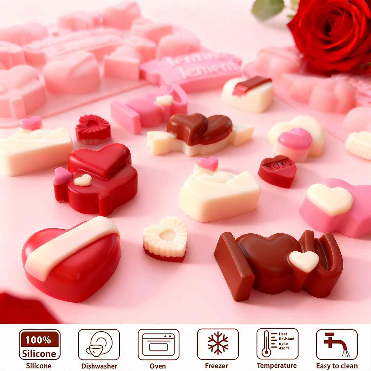 2PCS Valentine's Day Molds Heart Shape Silicone Molds Heart Chocolate Candy Mold Silicone heart Baking Mould for Soap Ice Cube Jello Candle Cake Pop Mold Valentine day Cake Decorating Gift - Image 7