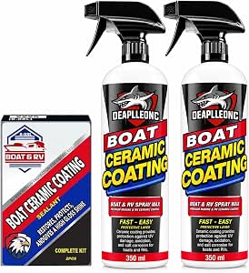 Marine Ceramic Coating for Boats & RV - SiO2 Boat Wax Spray with UV Protection | Hydrophobic Spray-On Wipe-Off Ceramic Sealant & Boat Cleaner | High Gloss, Water Beading, Salt Resistant (2Pcs)