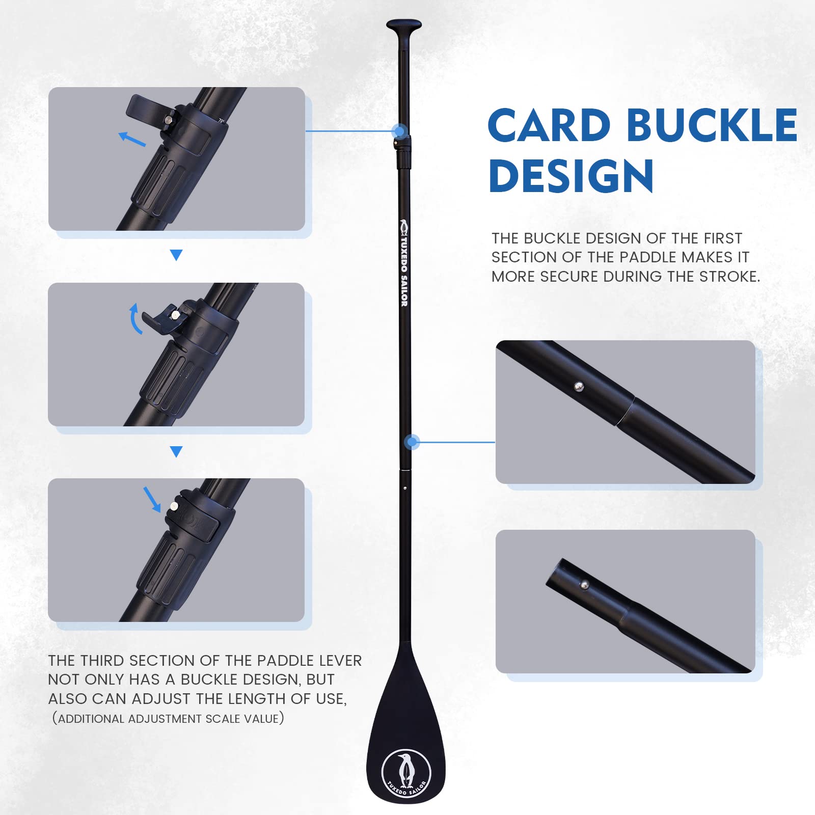 Tuxedo Sailor Sup Paddles - Adjustable Stand Up Paddle 3 Piece or 4 Piece Floating Alloy Portable Paddle Board Paddles - Lightweight & Floating oars - Durable and Packable - Efficient Padding