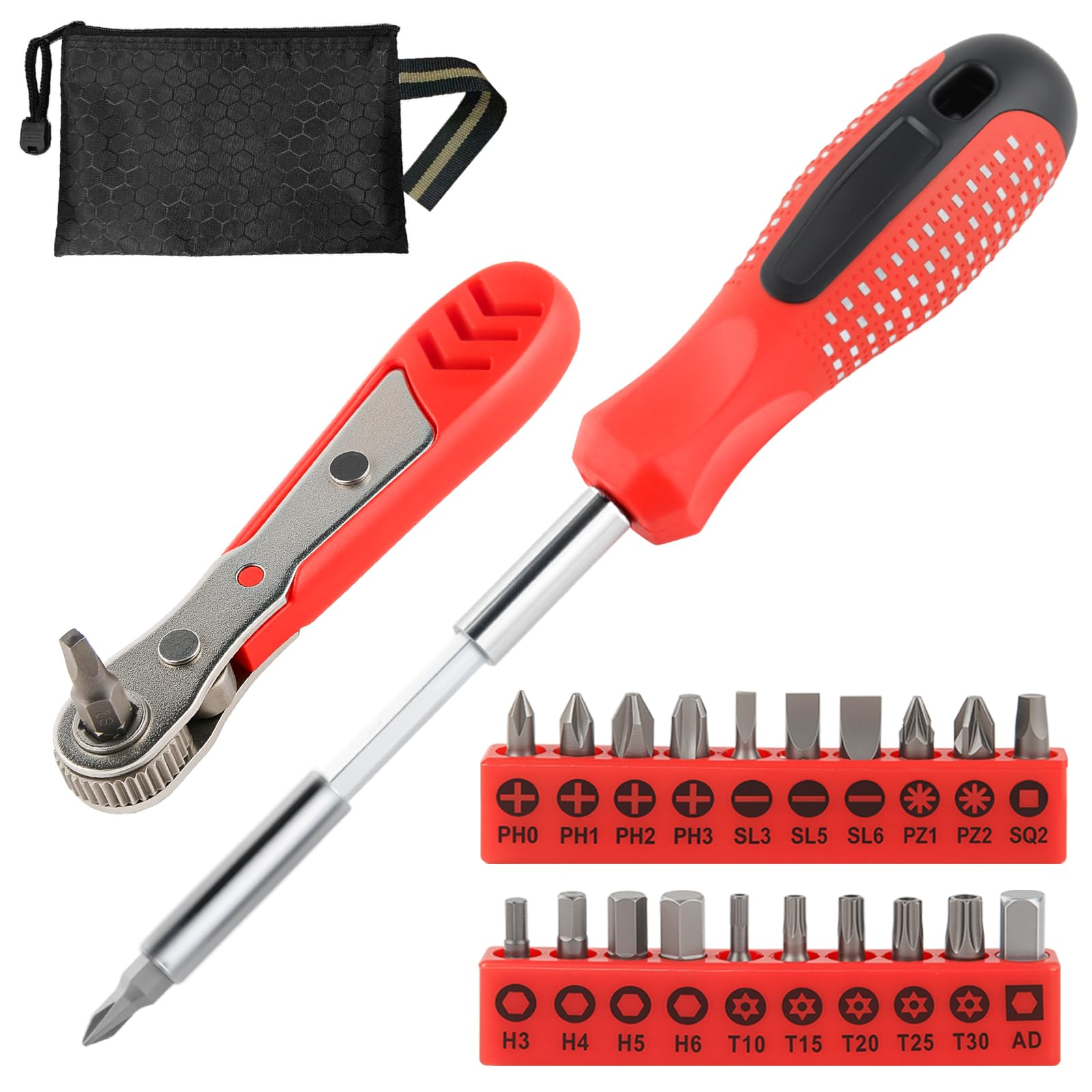 Aixgurs 23 in 1 Screwdriver, Portable multi-purpose ratcheting screwdriver set?High-Strength Bits, Phillips,Slotted, Torx?Pozi,SQ,Suitable for outdoor and daily repair tools