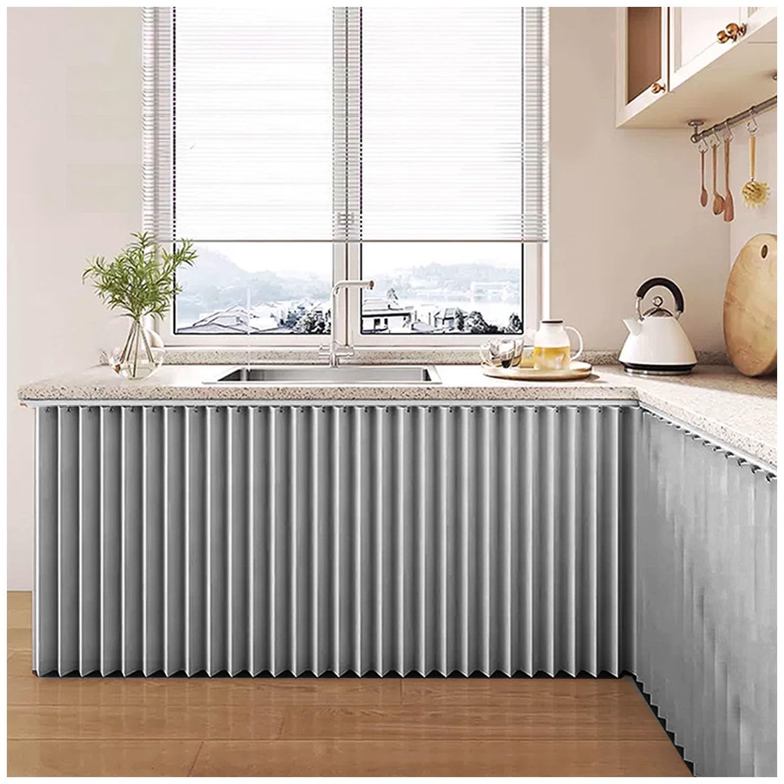Cupboard Curtain Kitchen - Dustproof Blackout Waterproof Cafe Short Curtains with Self Adhesive Track, Under Sink/Counter Curtain, Kitchen Cabinet/Wardrobe/Washing Machine Curtains(Gray,100x100cm)