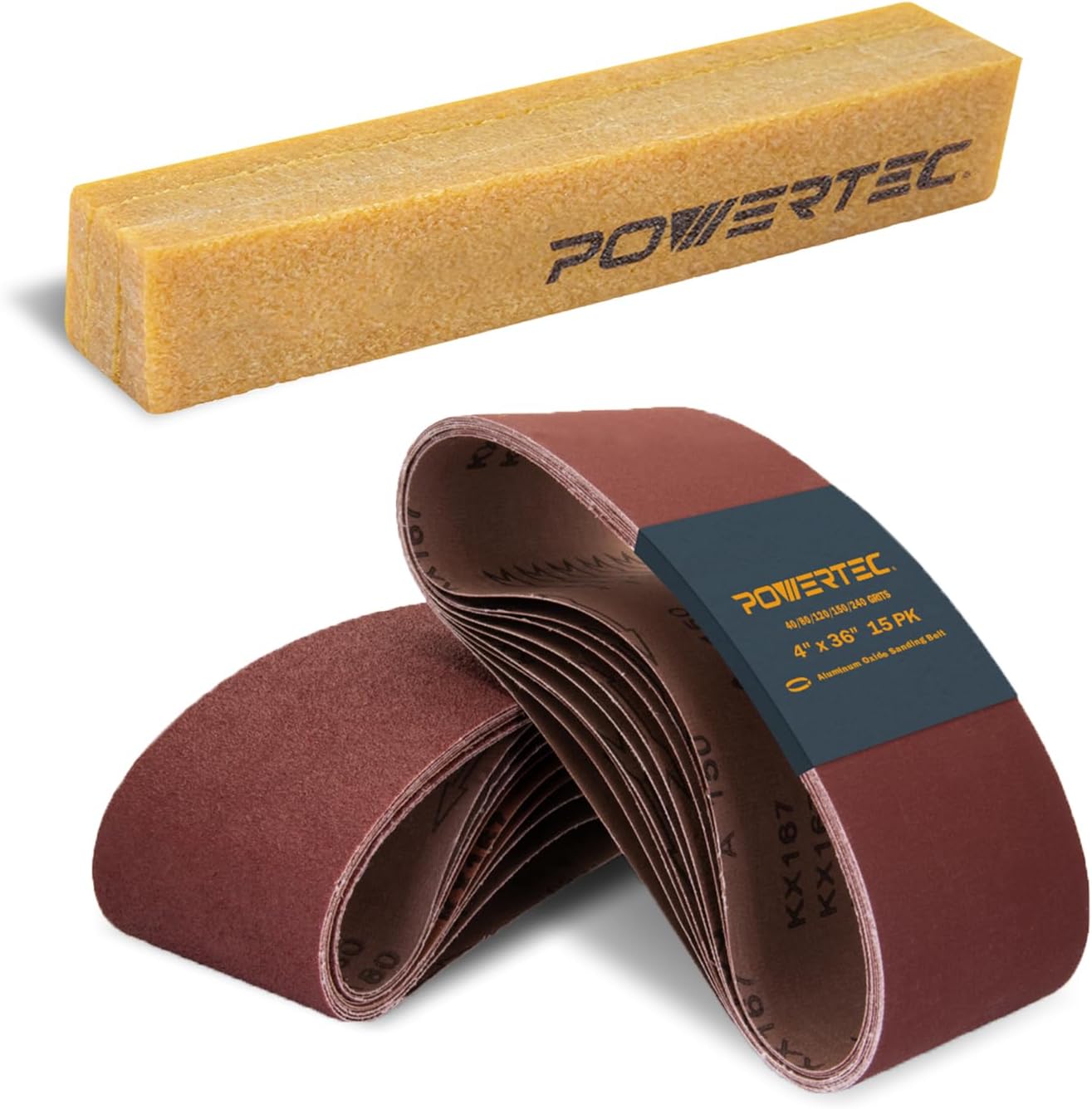 POWERTEC 4 x 36 Inch Sanding Belts and Abrasive Cleaning Stick Set, 3