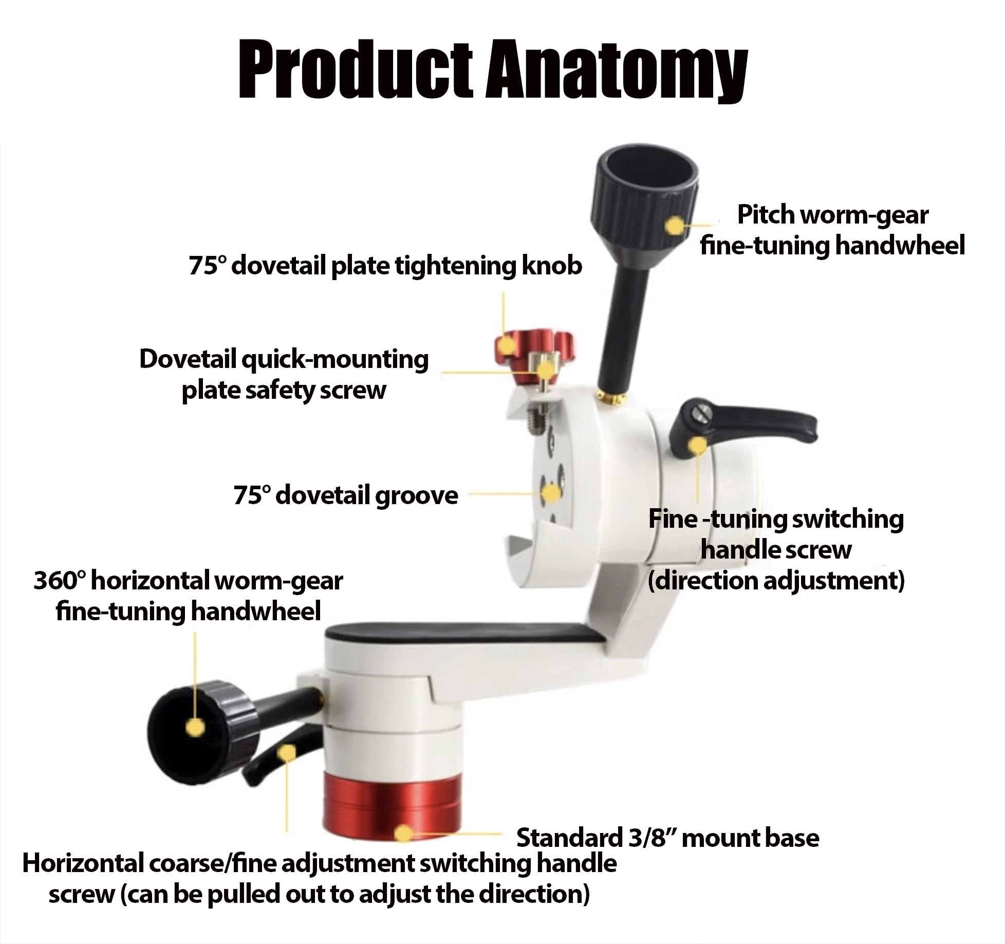 Altazimuth Telescope Mount, Alt-az Reflector Telescope Equatorial Mount, 3/8” Thread for Tripod Telescopes for Adults Astronomy, Coarse & Fine Adjustment, 22LBS Capacity