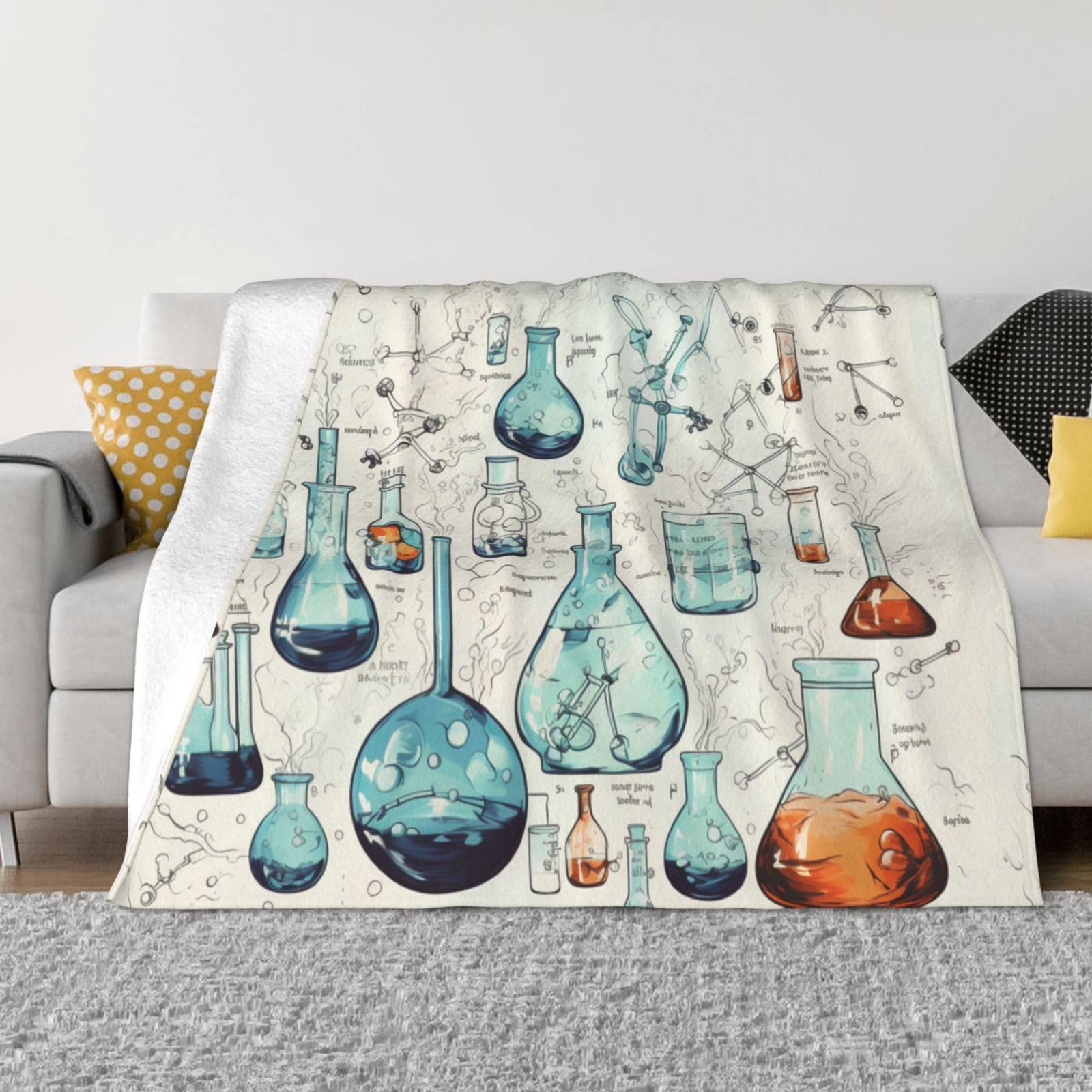 KLOPH Chemistry Print Throw Blanket 80"x60" Flannel Fluffy Warm Blanket for Couch, Reversible Plush Blankets for Bed, Comfy Fuzzy Blanket for Sofa, Plush Lightweight-Blankets for All Season