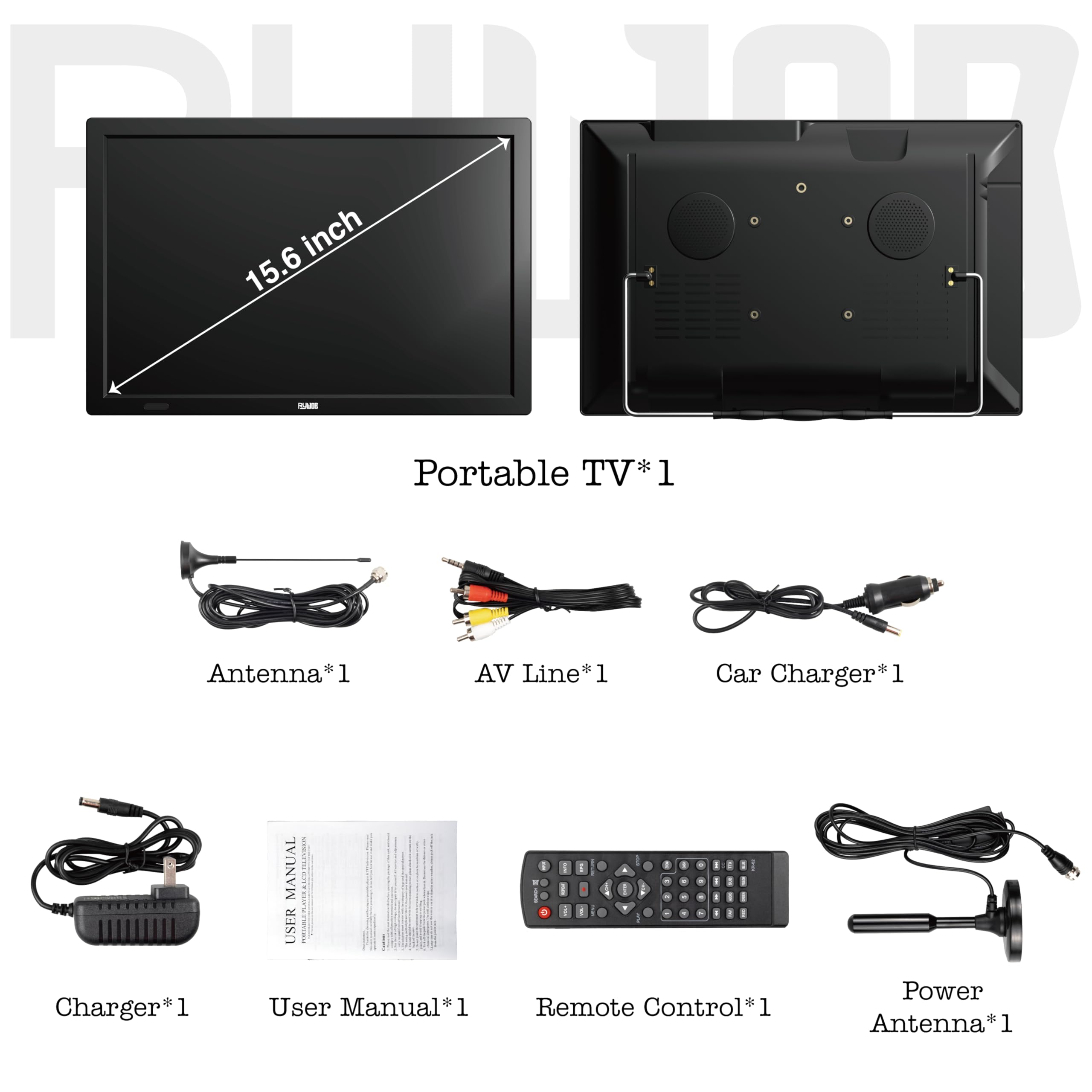 Batería recargable portátil de 15.6 pulgadas, 4000 mAh con | Soporta entrada HDMI/USB/TF/AV, cargador de coche de 12 V para camping, soporte de pared Vesa integrado y soporte