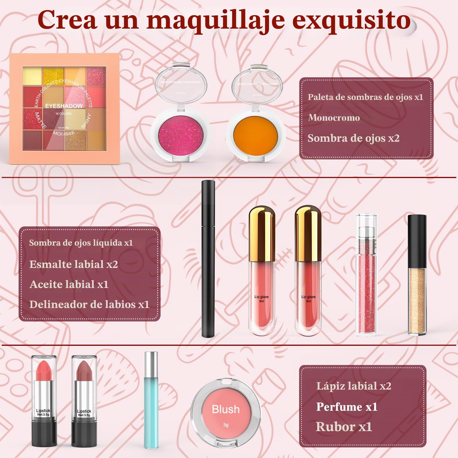 Calendario Adviento 2024, Makeup Set de Maquillaje Calendario de Adviento de Belleza con 24 de Cosméticos, Regalo ldeal para Navidad, de Nochebuena, Festival