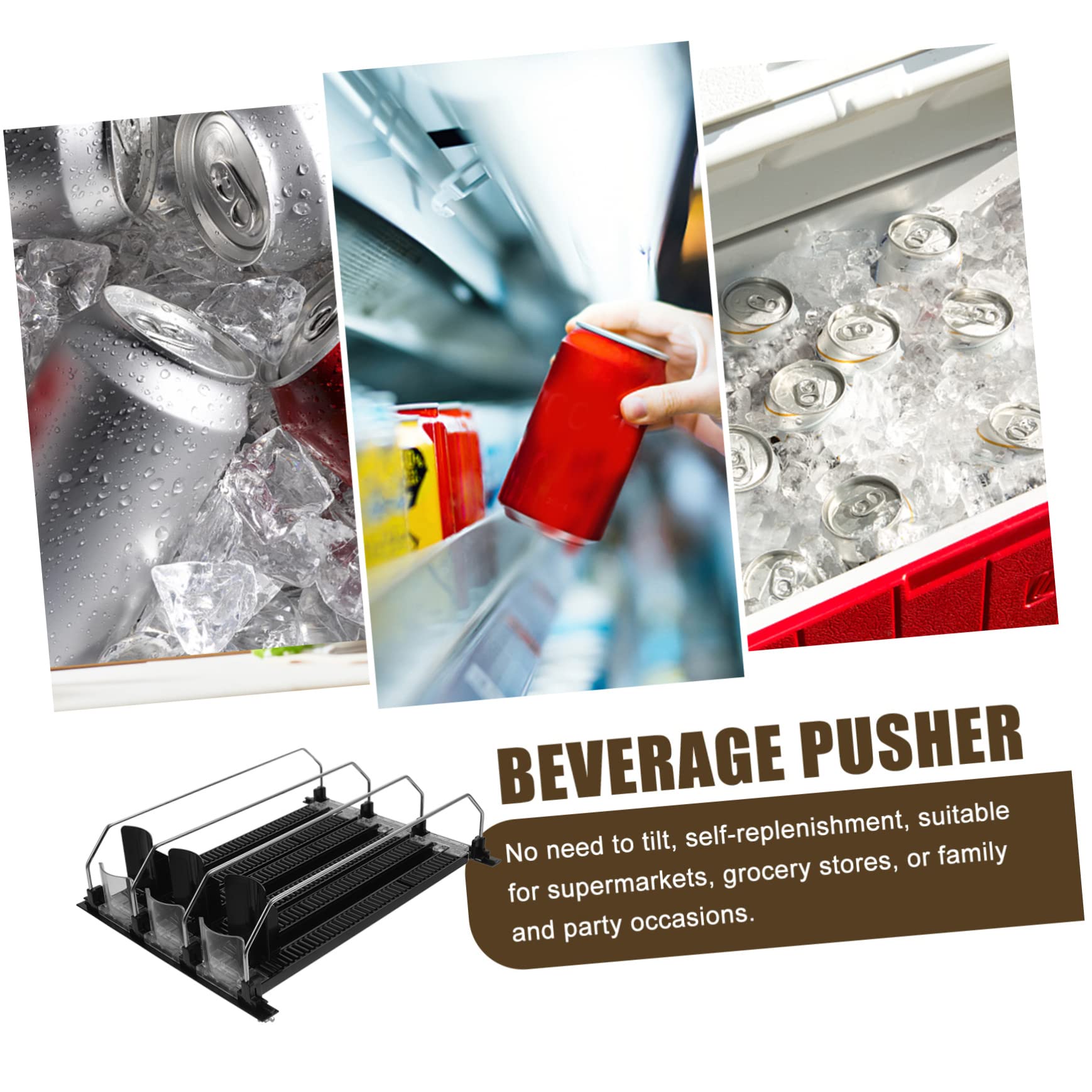 3 Unidades, Organizador de Bebidas para Nevera, Abs y Acero Inoxidable, Negro, Dispensador Automático de Latas, Fácil de Instalar