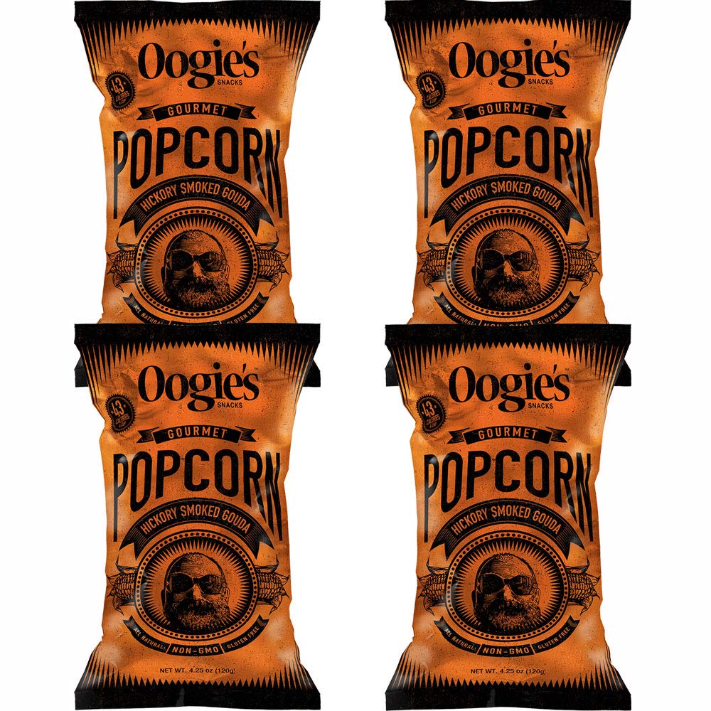 Oogie's Gourmet Popcorn | 4 Pack | Hickory Smoked Gouda Flavor | Gluten Free Popcorn Snacks | 4.25 Ounce Big Bag