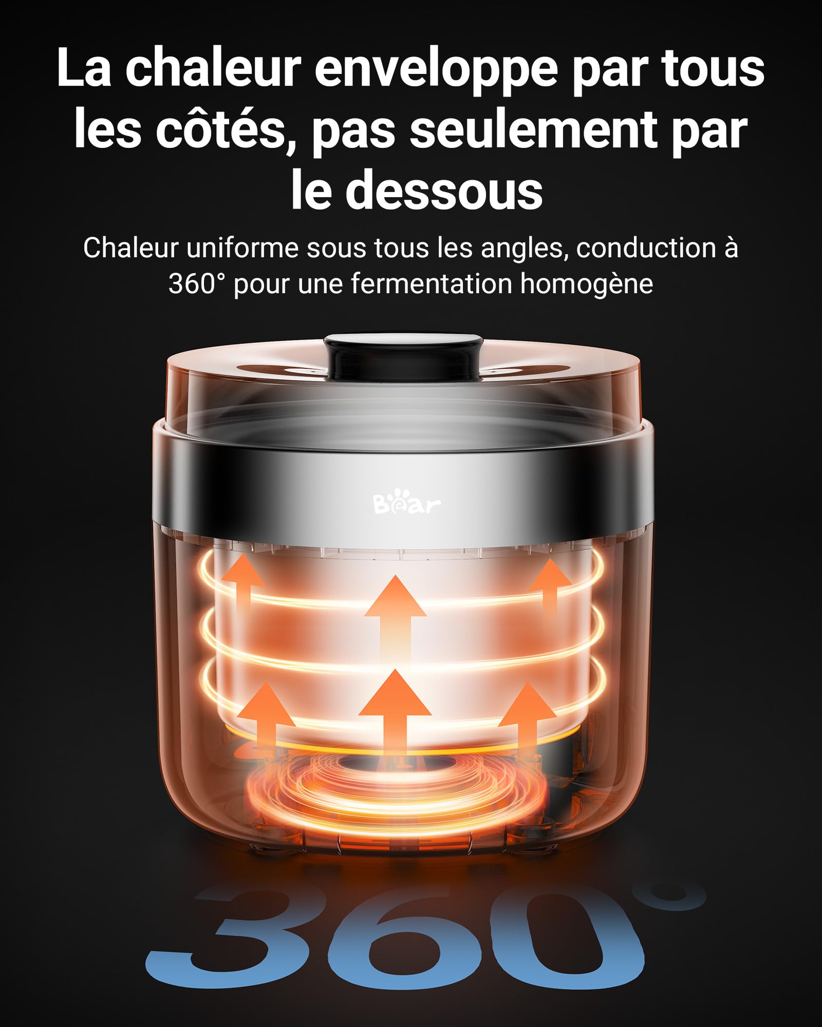 Bear Yaourtois et fromager frais, avec 4 tasses portions en céramique de 125 ml, 2 grands récipients en verre de 1 L et 4 programmes préréglés pour yaourt grec et fromage