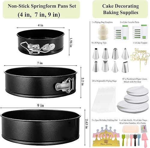 Miniatura 2 de Verdental Juego de moldes antiadherentes de base extraíble con decoración de pastel de feliz cumpleaños, suministros para hornear (479 pulgadas)