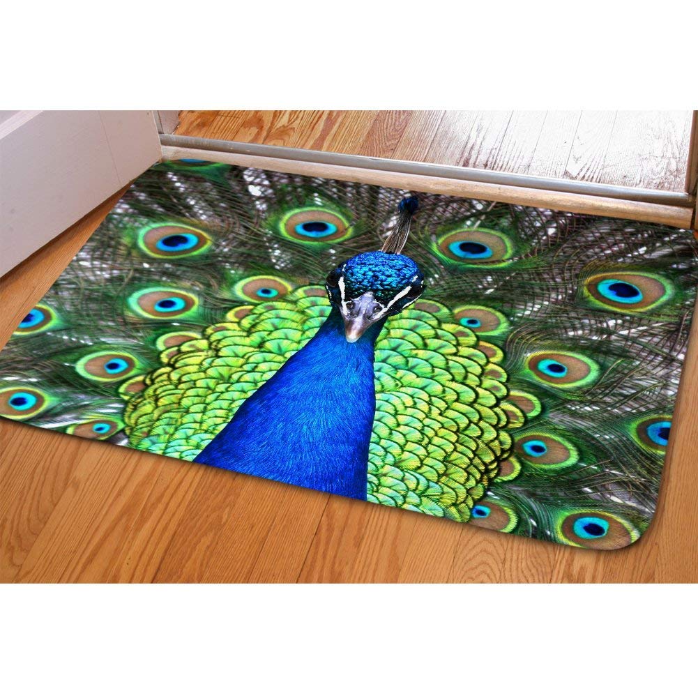 Showudesigns Flannel Front Doormat Welcome Floor Mats Kitchen Area Rugs Peacock Print