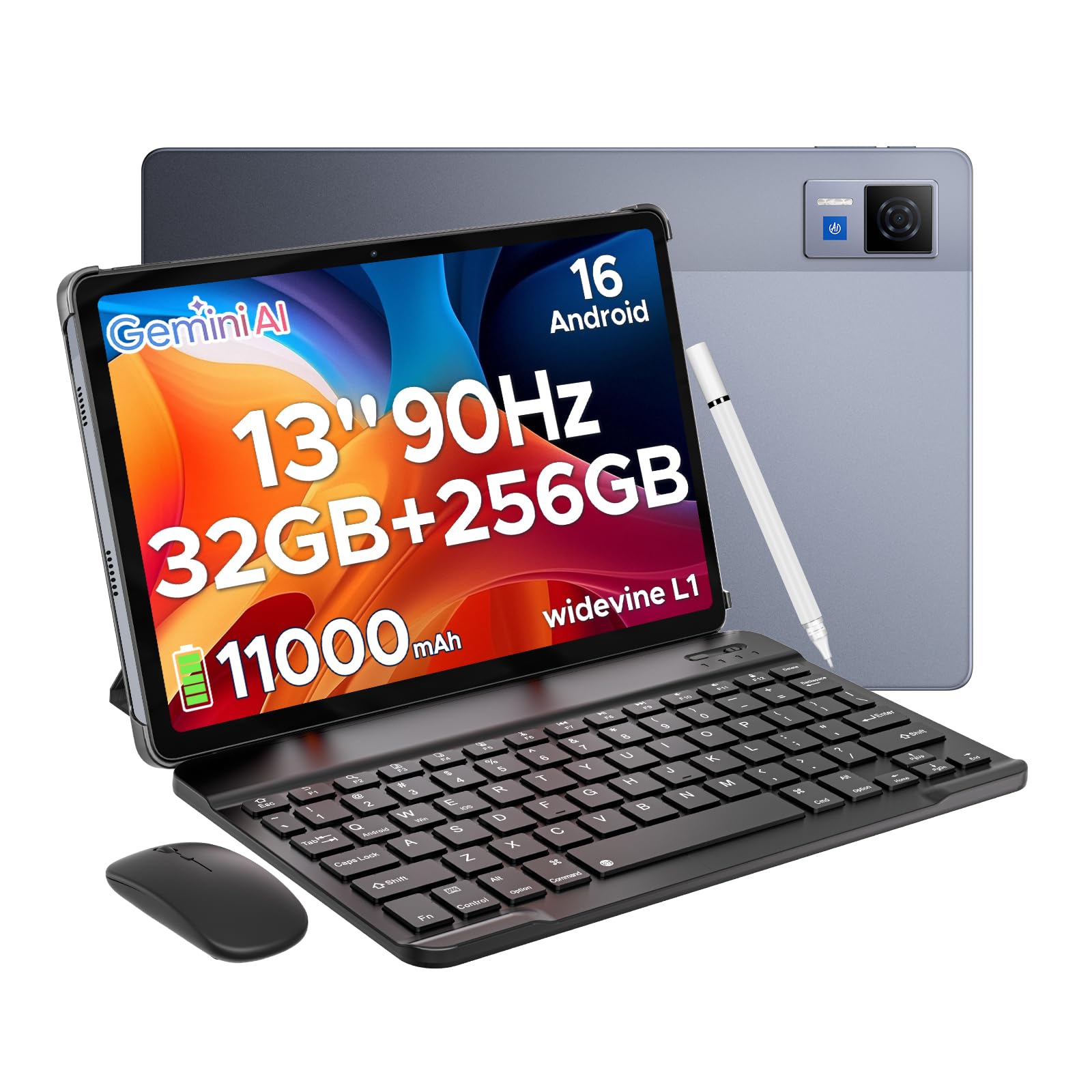 DOOGEE U13 Android 16 Tablet with Keyboard,13 inch Tablet with 7.9mm Ultra Thin,Gemini Al,32GB+256GB,11000mAh/18W,Octa Core Gaming Tablets,13MP+5MP,WiFi 5,Quad Speakers/Face ID/Widevine L1/F