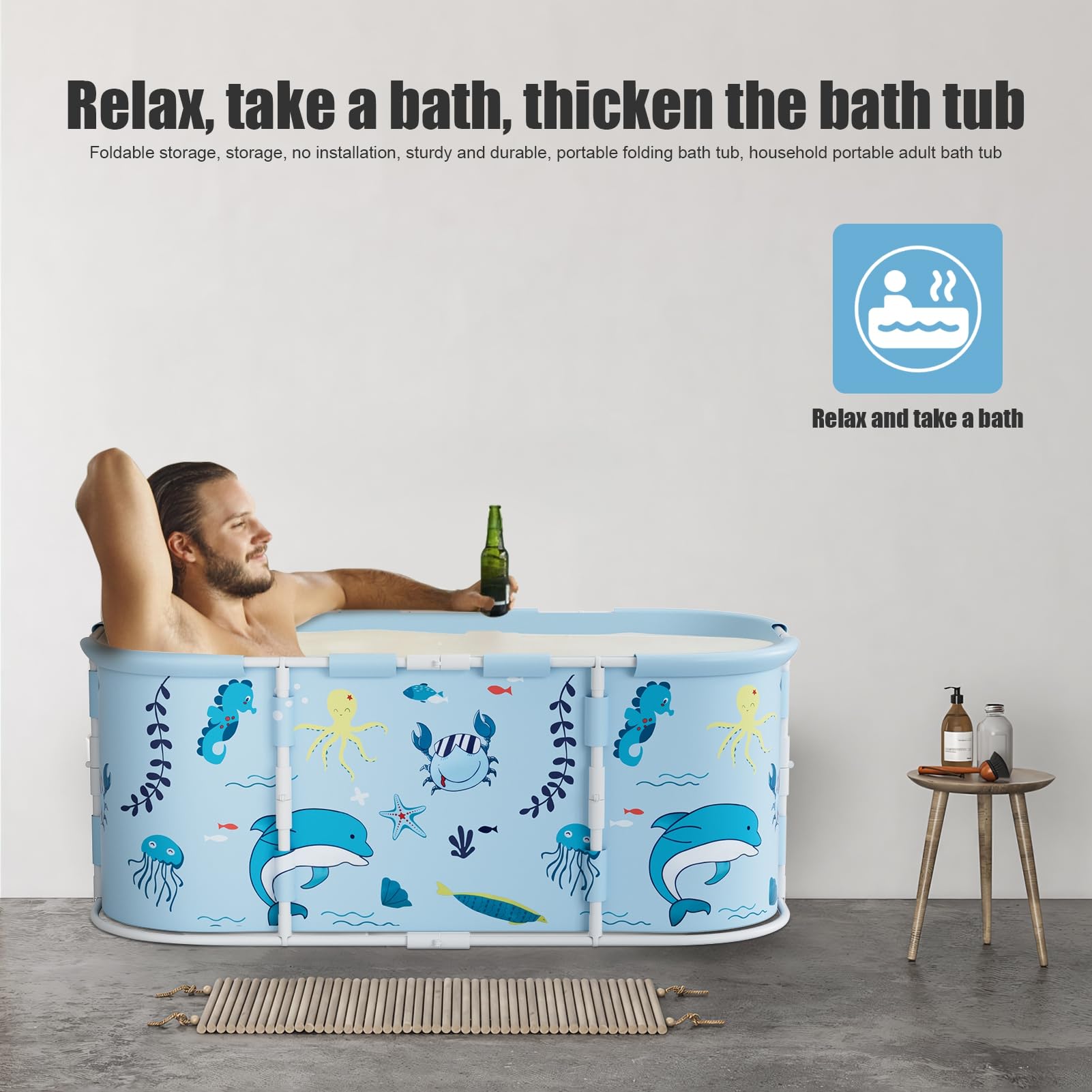 Vasca da Bagno Pieghevole da 109,2 cm - Portatile Extra Large con Telaio in Plastica, Autoportante per Famiglie