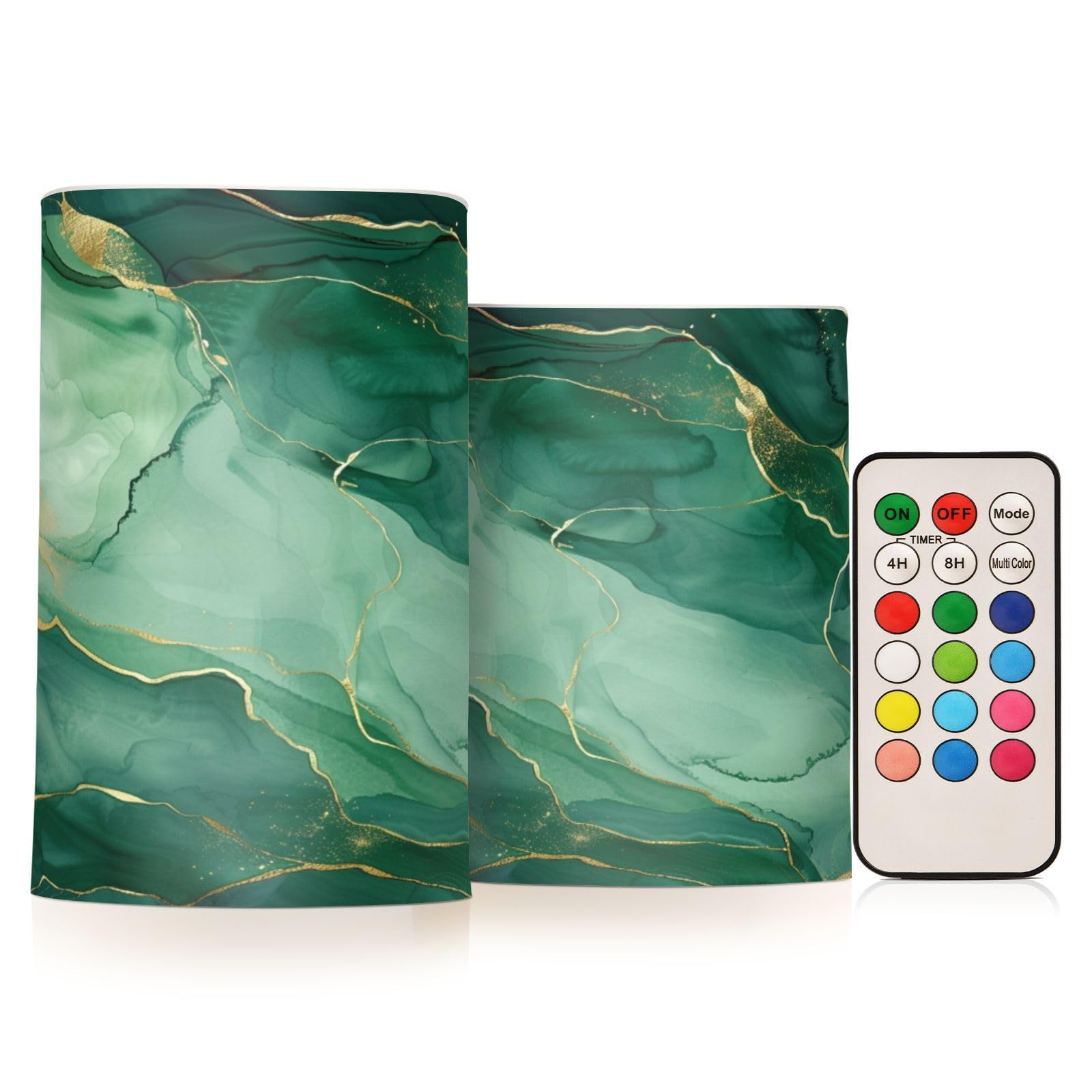 Mnsruu Flickering Flameless Candles Turquoise Green Marble LED Candles with Remote Timer Set of 2 Battery Operated Candle Home Decoration