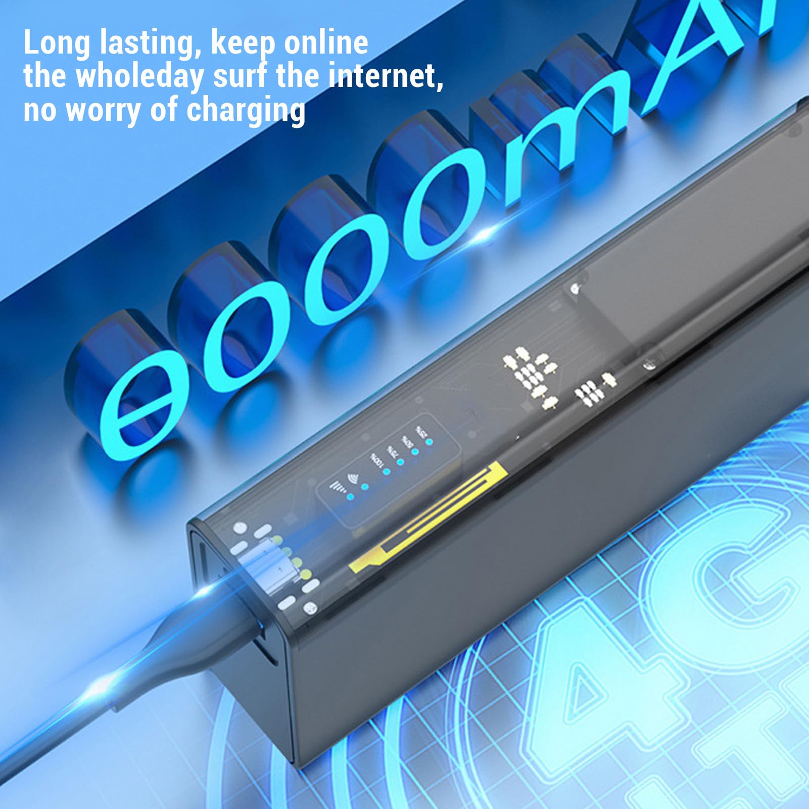 4G LTE Mobile Hotspot Router, 10 Verbundene Geräte 300 Mbit/s 2,4 G 5,8 G 8000 MAh Batterie-LED-Anzeige, mit WPA WPA2 WiFi-Verschlüsselung, für Europa, Afrika, Südostasien