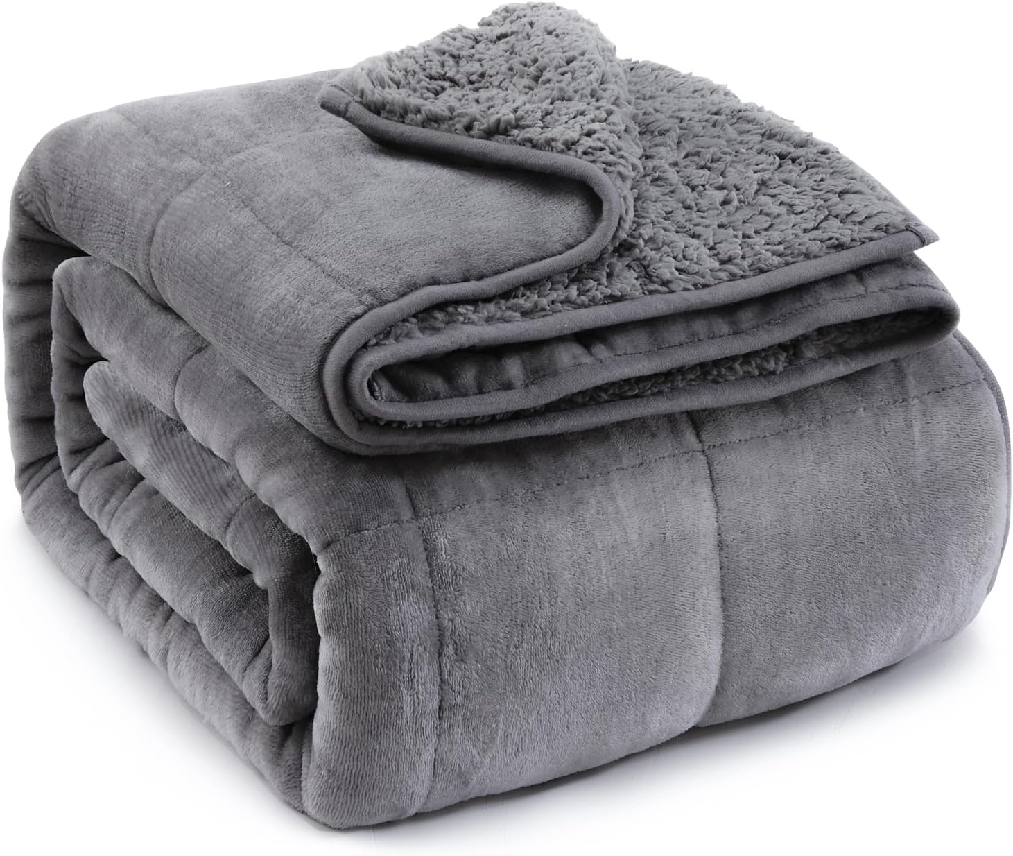 immtree Weighted Blanket for Adult, 20lbs Sherpa Fleece Dual Side Cozy Fluffy Heavy Blanket, Ultra Fuzzy Throw Blanket with Soft Plush Flannel Top,60 × 80 inches for Queen Size Bed, Grey on Both Side