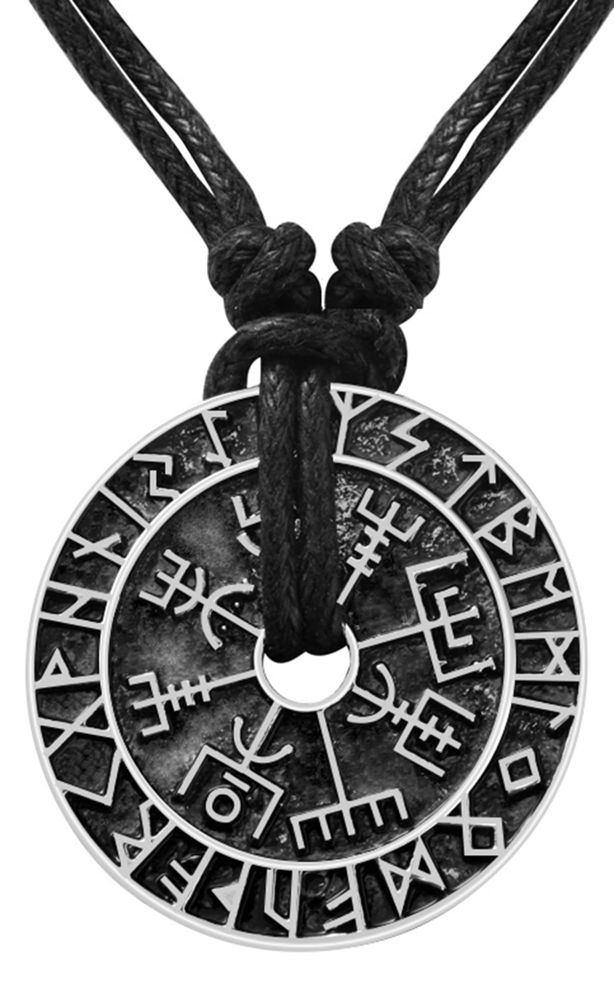 Nordic Coin Amulet Vegvísir Odin Triple Horn Triquetra Valknut All in One Pewter Pendant Necklace