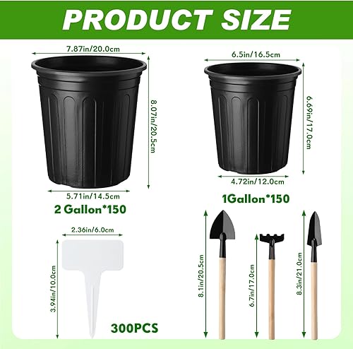 Miniatura 2 de FoldTier Juego de 300 macetas para vivero de plantas, incluye 150 macetas de plástico de 1 galón y 150 macetas de plástico de 2 galones con