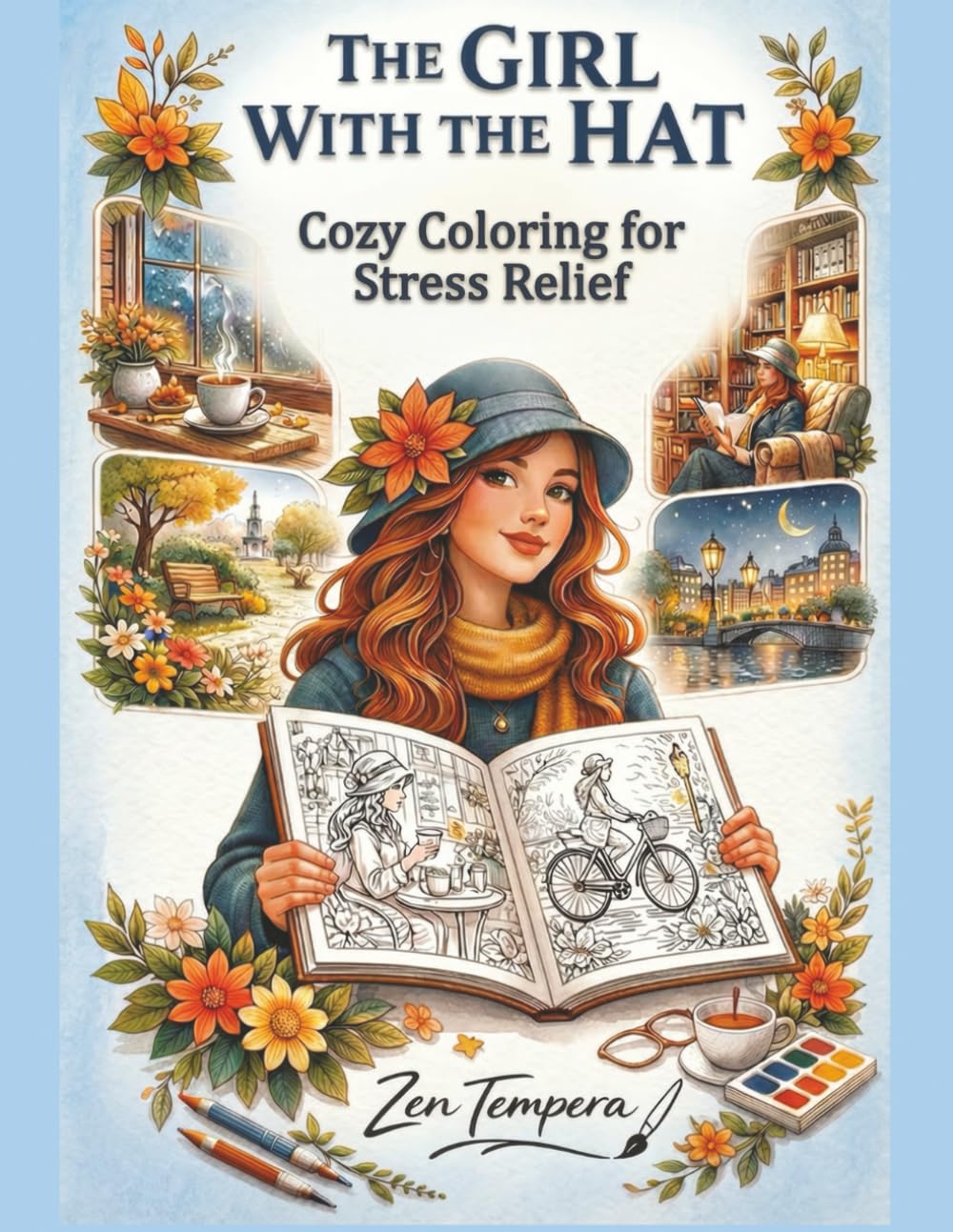 The Girl with the Hat: A Relaxing Adult Coloring Book of Cozy Everyday Moments for Stress Relief