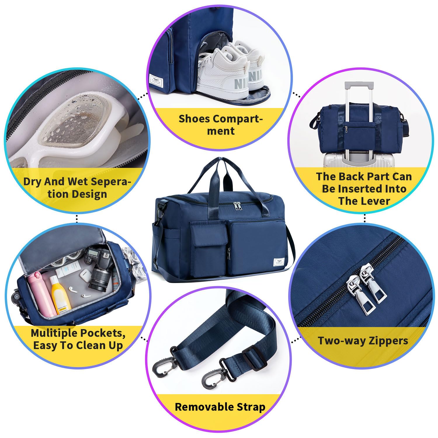FIORETTO Womens Mens Sports Gym Bag Duffle Bag with Shoes Compartment - Image 4