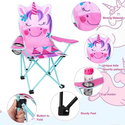 Miniatura 3 de KABOER Silla plegable de césped y camping para niños al aire libre con portavasos y bolsa de transporte, sillas de camping para niños para viajes al
