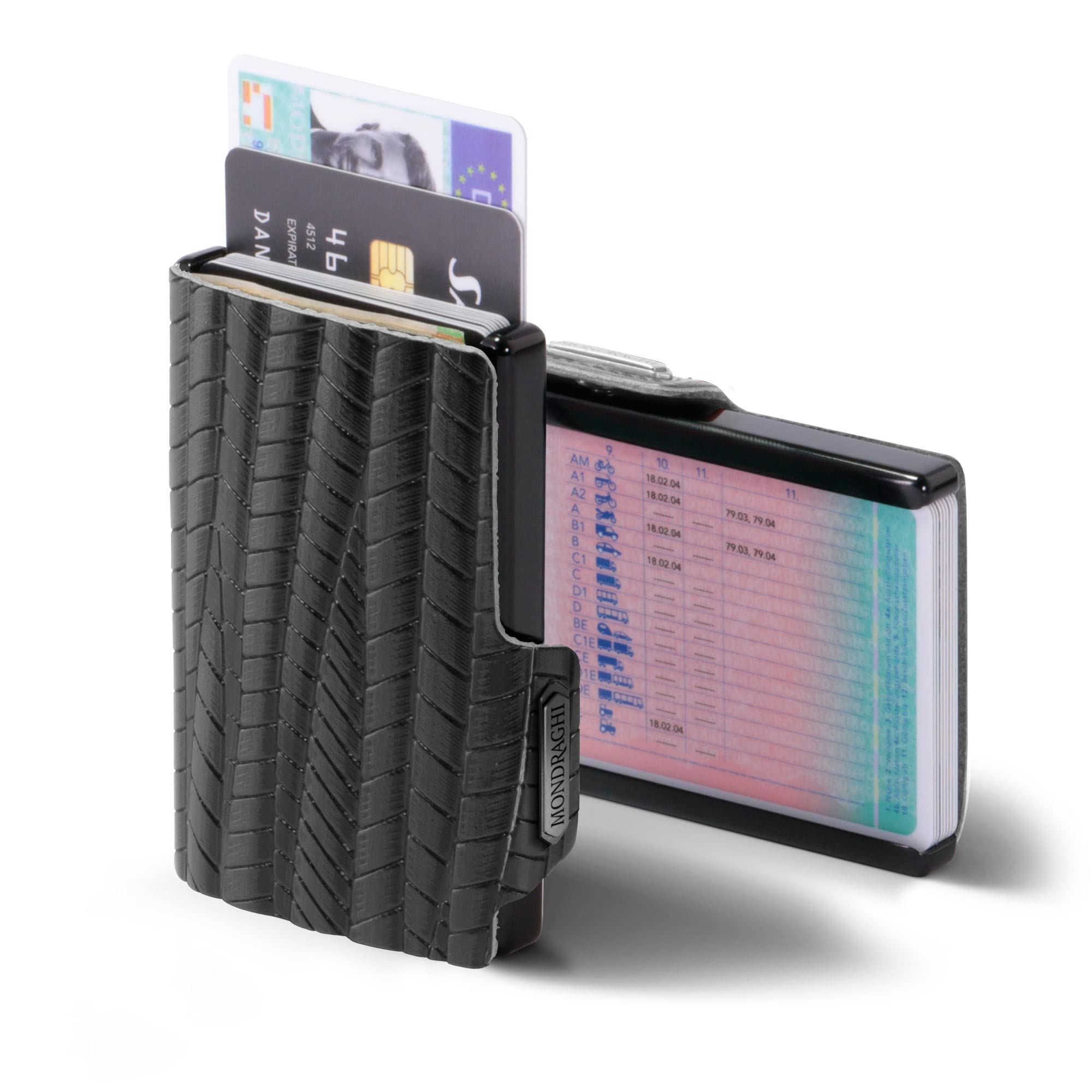MONDRAGHI® Mini-Geldbörse Ultraleicht, Slim - Kreditkartenetui und Kartenetui mit Münzfach, echtes Leder - Klein und Tasche | Evolution, schwarz, Kartenhalter, Geldscheine, Münzfach…