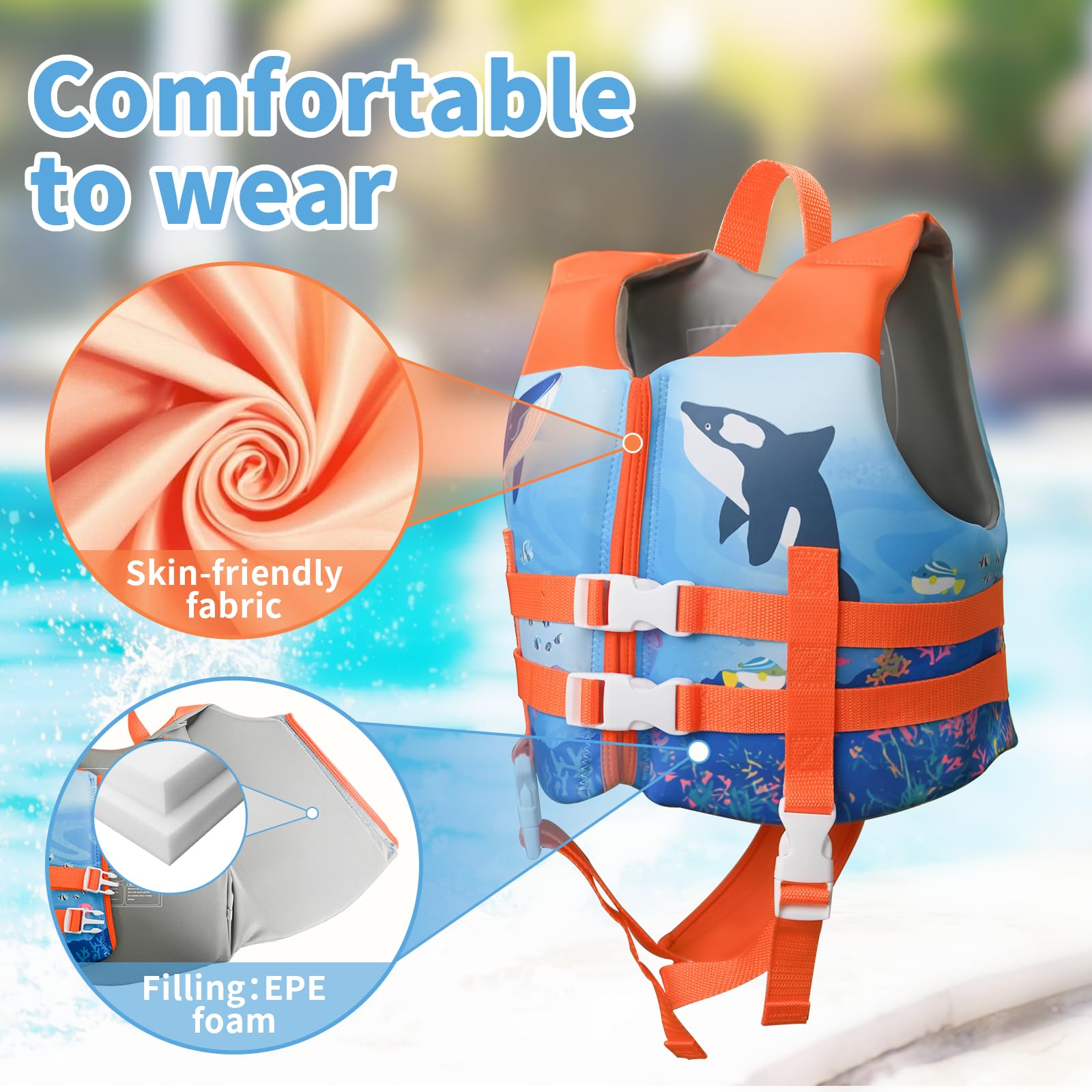 Giubbotto da Nuoto Bambino 1-6 Anno, Gilet da Nuoto di Flottabilità Bambini 1 ai 6 Anni 11-25kg / 24-55lbs, con Cinghia di Sicurezza Regolabile, Aiuto al Galleggiamento, per Barca