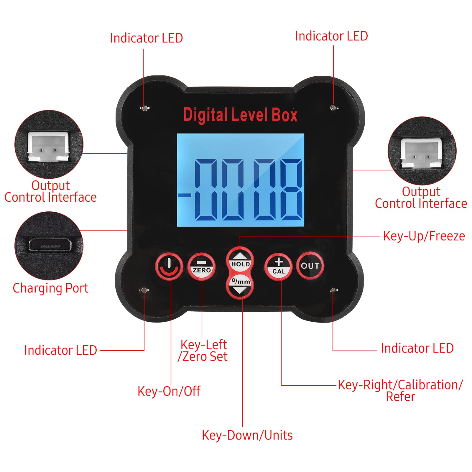 Livello elettronico 4 * 90 ° Inclinometro digitale Indicatore angolare Magnetic Angle Finder Retroilluminazione LCD Strumento di misurazione goniometro