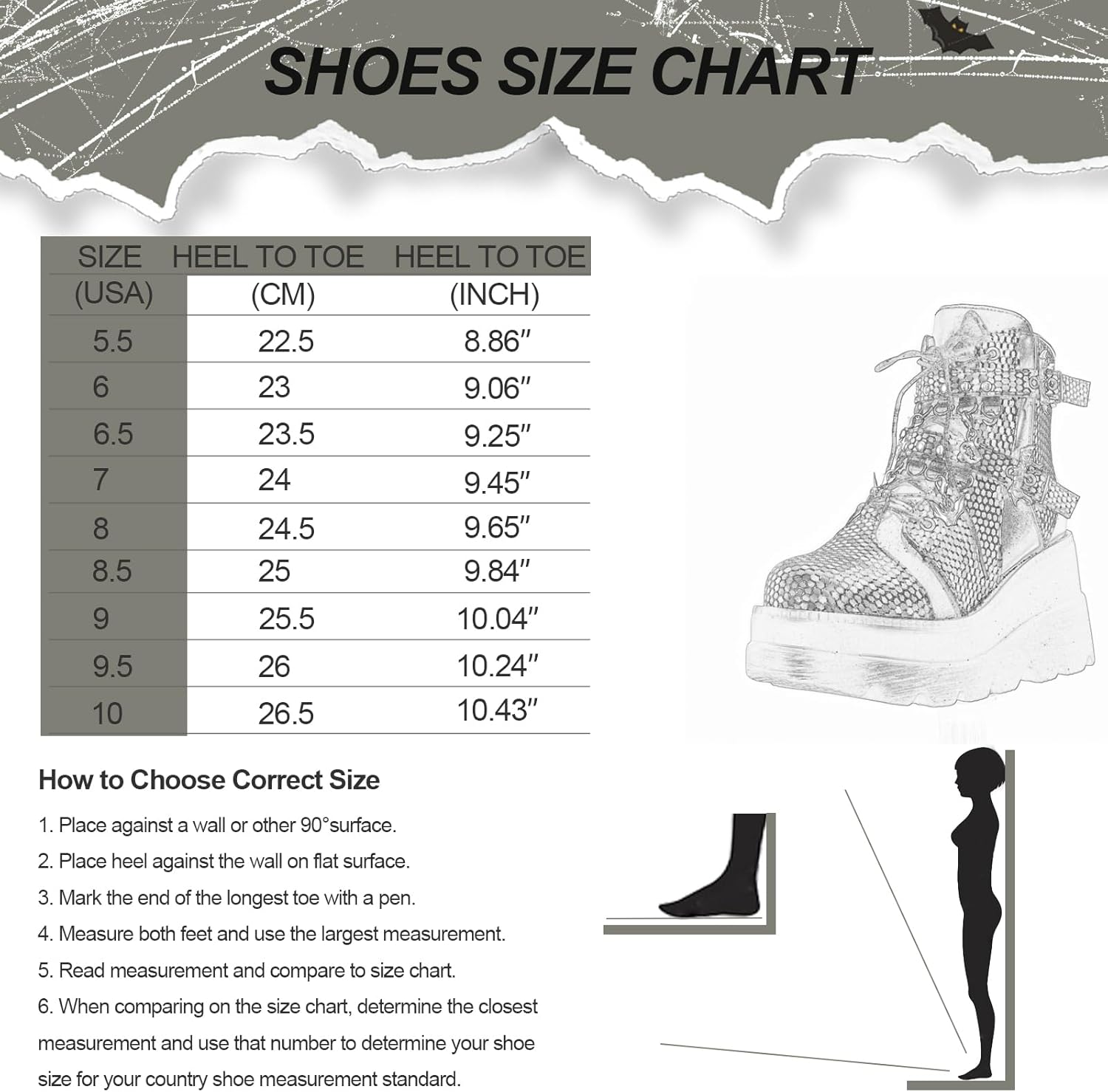 Goth Chunky Ankle Boots for Women - Bat Buckle DIY Platform,Zip Round Toe Lace Up Combat Bootie, Wedge Rave Boots Black Punk Shoes - Light Weight & Waterproof - Image 7