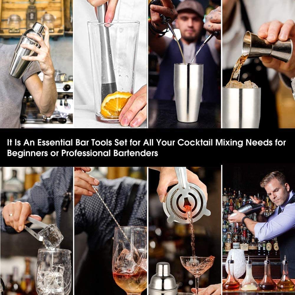 Kit de barman de 12 pièces Ensemble de kit de cocktail avec support en bambou, kit de barrage de maison parfait pour une expérience de mélange de boissons impressionnante, outils de barre en aci