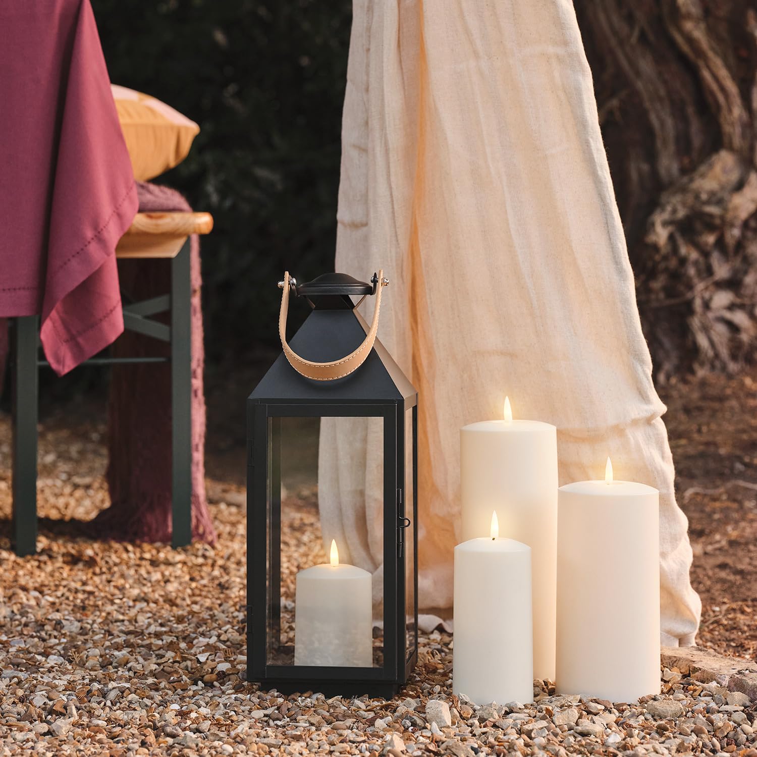 Lights4fun Brixham - Farol con mango de cuero regular con vela TruGlow