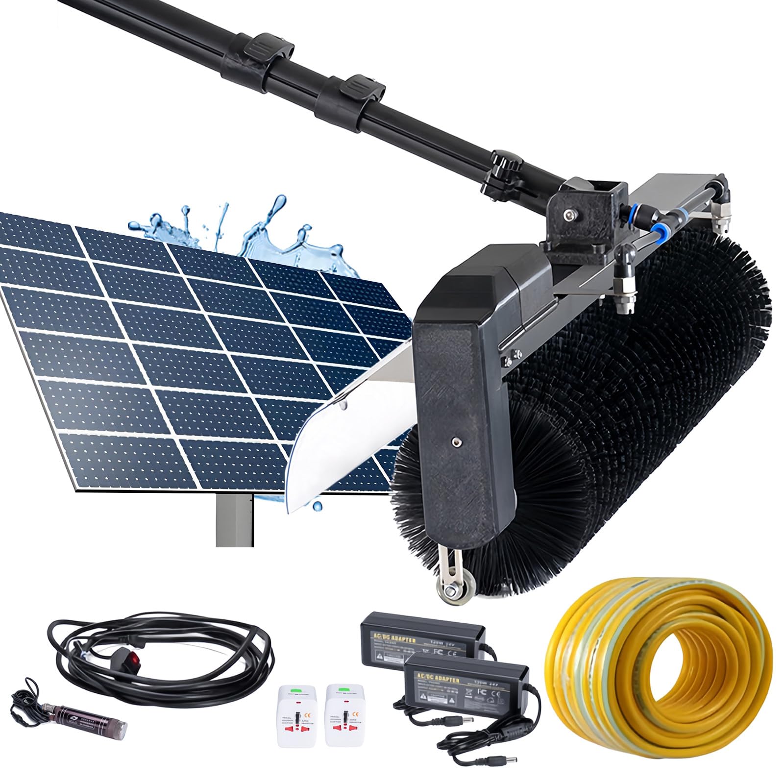 IUokLU Solar Panel and Window Cleaning Brush with Adjustable Pole and Power Converter(7.5m)
