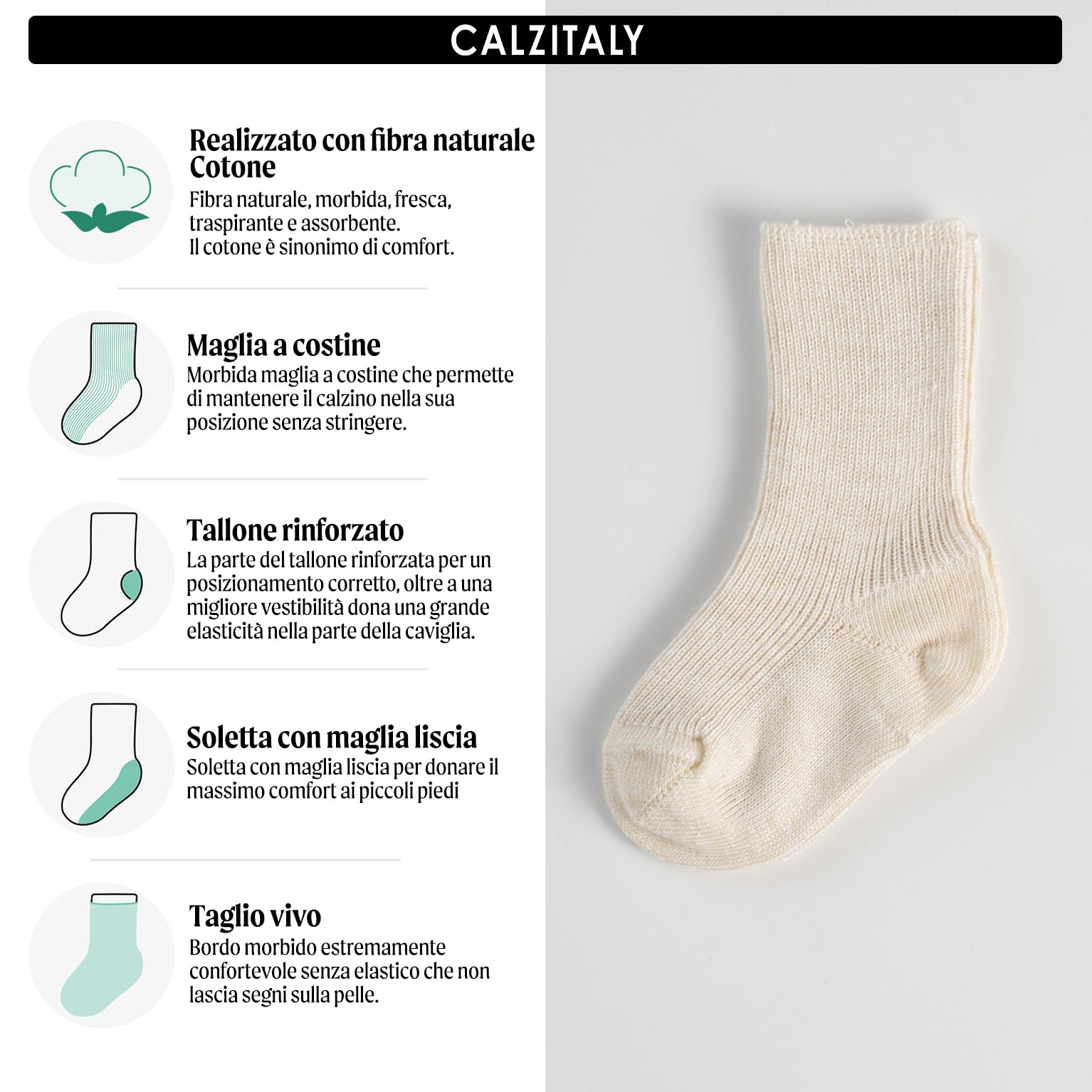 CALZITALY PACK 2, 4, 6 Paia Calzini Neonato, Calze Bambini, Calzini Cotone Bimbi Calzini Primi Giorni | da 0 a 12 mesi | Made in Italy