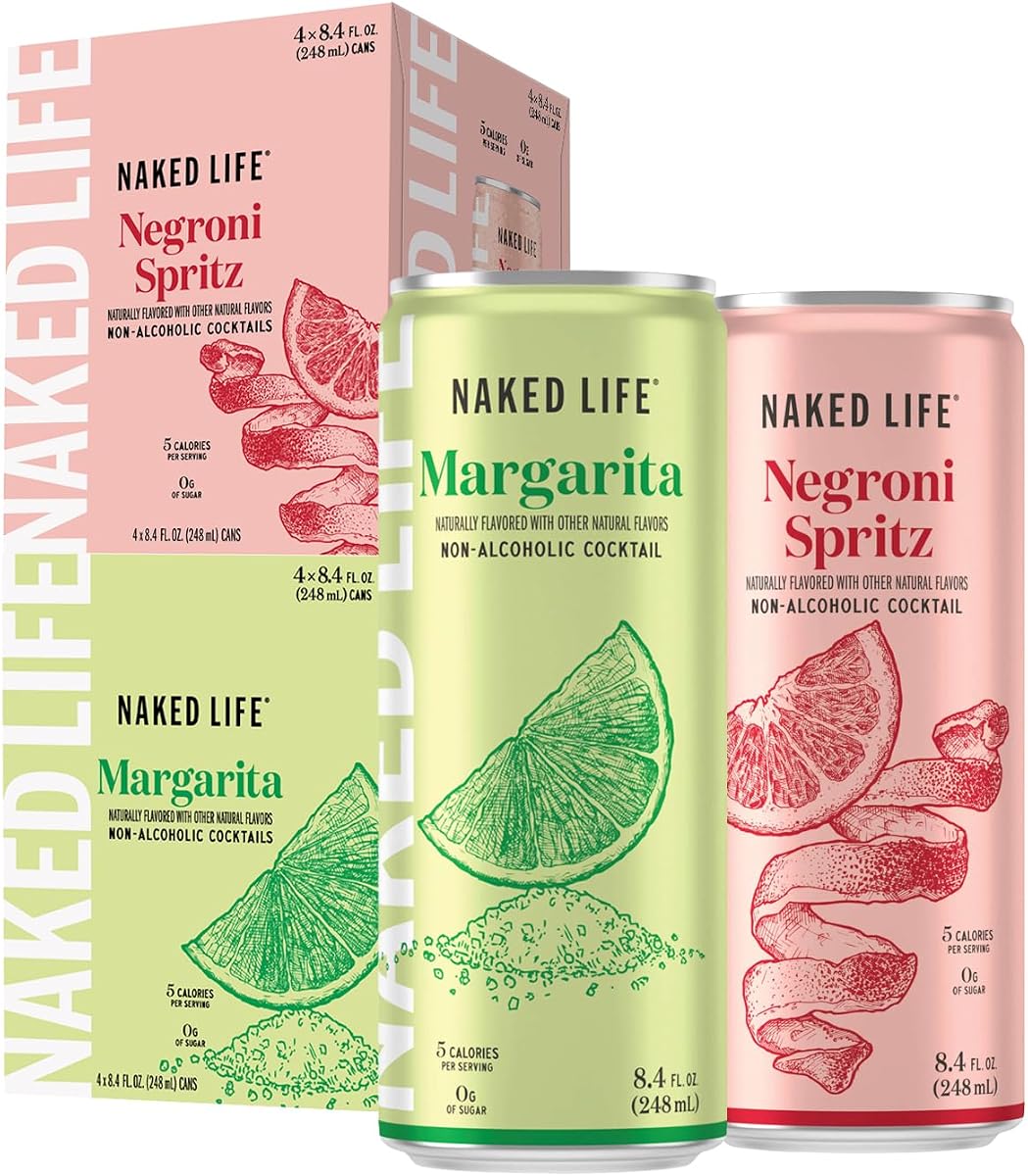 Naked Life Non-Alcoholic Drinks, Margarita 8.4 Fl Oz Cans, Pack Of 4 + Negroni Spritz 8.4 Fl Oz Cans, Pack Of 4