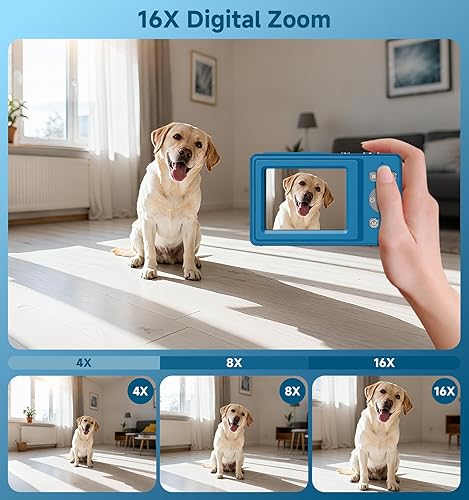 Miniatura 6 de Cámara digital, cámaras compactas de doble pantalla de 56 MP con enfoque automático, captura de sonrisas, anti-vibración, zoom 16X, tarjeta SD de 32