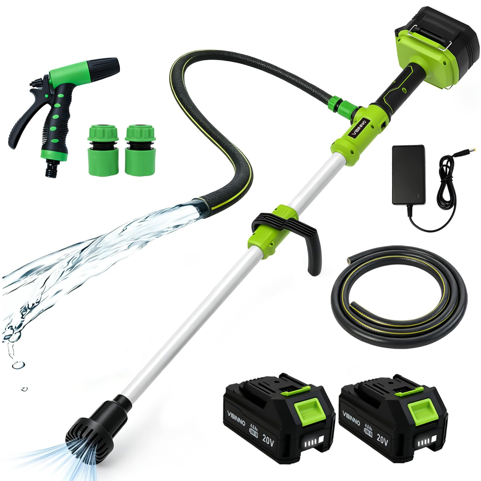 VIBINNO Cordless Stick Water Transfer Pump with 2 x 4.0Ah Batteries, 780GPH, 32Feet Max Lift, Electric Water Pump with Handle, Portable Sump Pump with 3/4 Inch Outlet for Pool Garden Pond